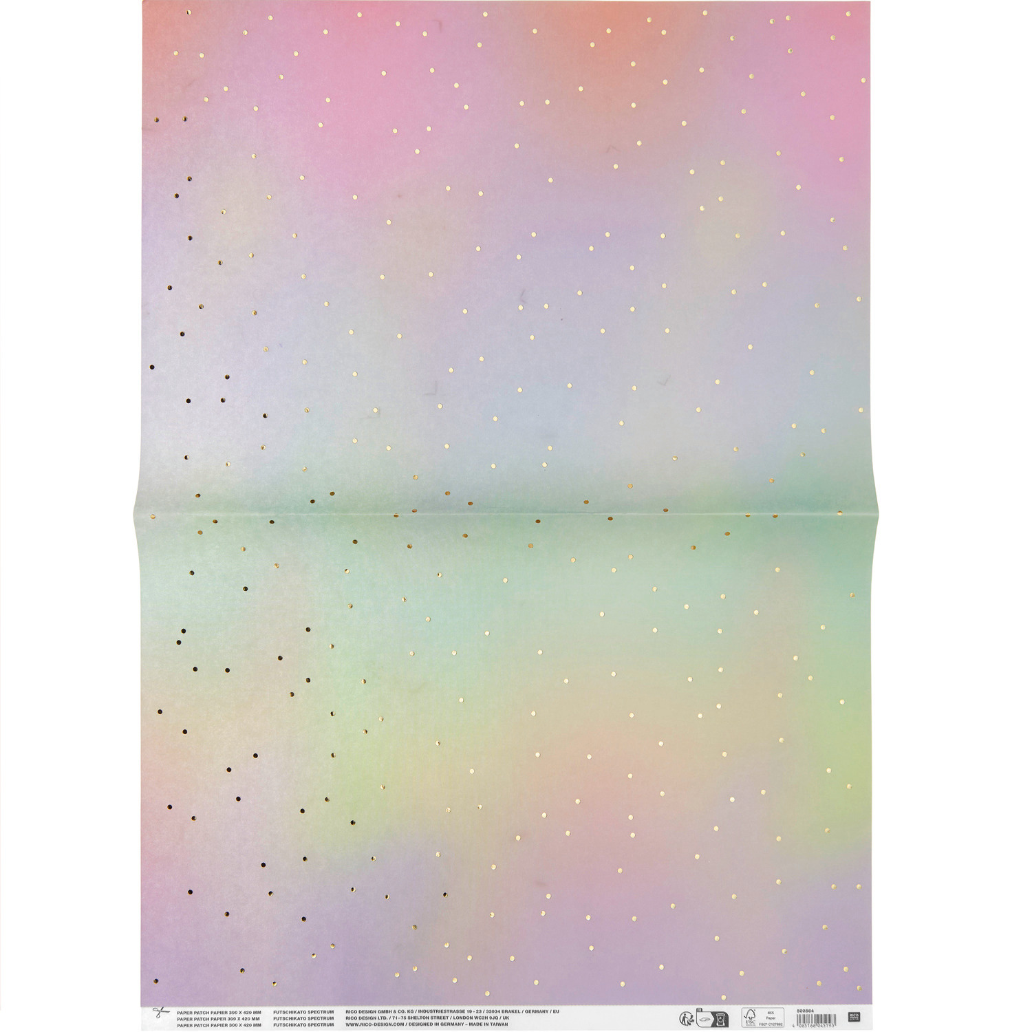 Paper Patch Papier Spectrum, 30x42cm, zeigt ein pastellfarbenes Design mit kleinen Punkten. Ideal für kreative Projekte und Dekorationen.