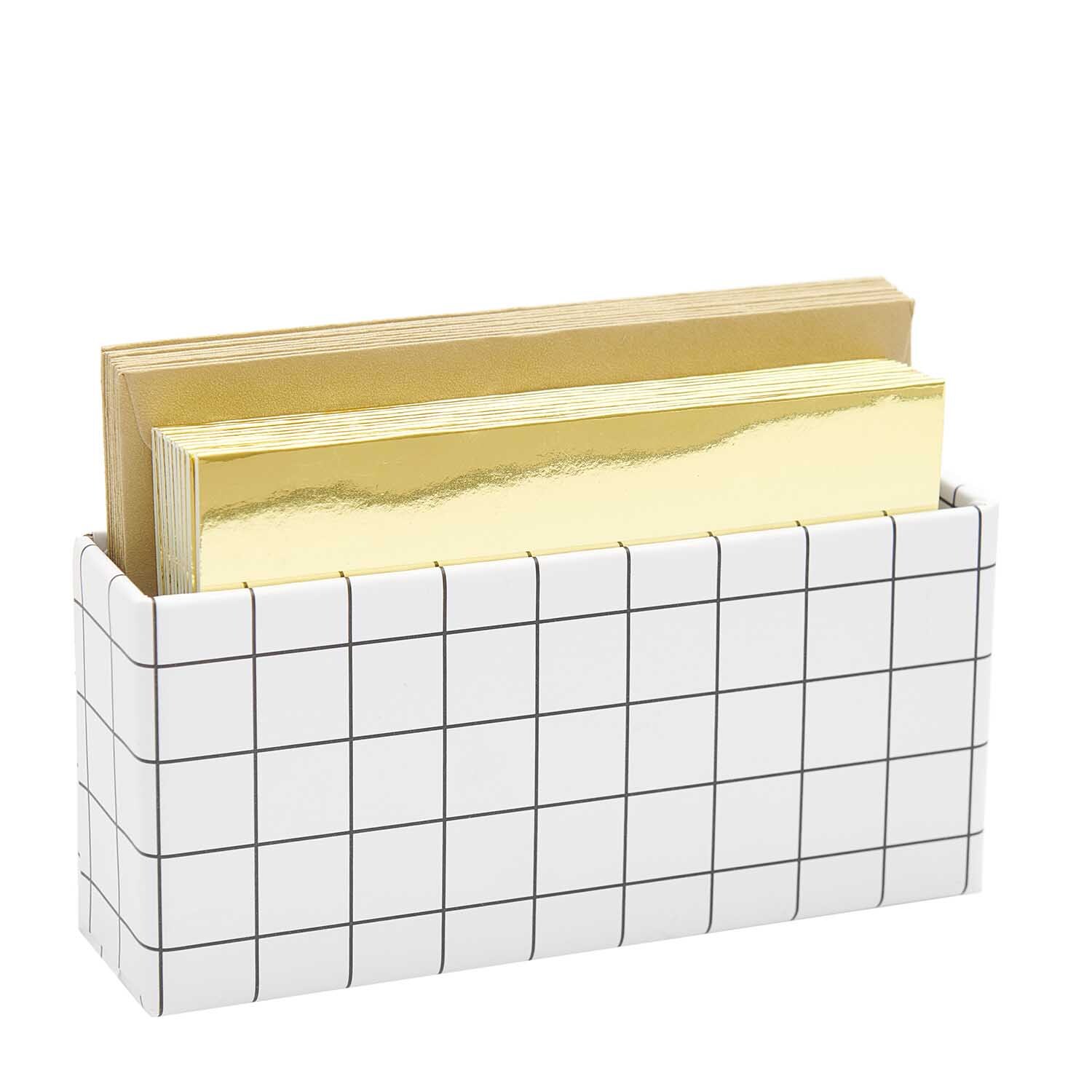Paper Poetry Kartenset Spiegelkarton gold A7/C7, 20-teilig, in einer stilvollen, karierten Box. Ideal für kreative Projekte.