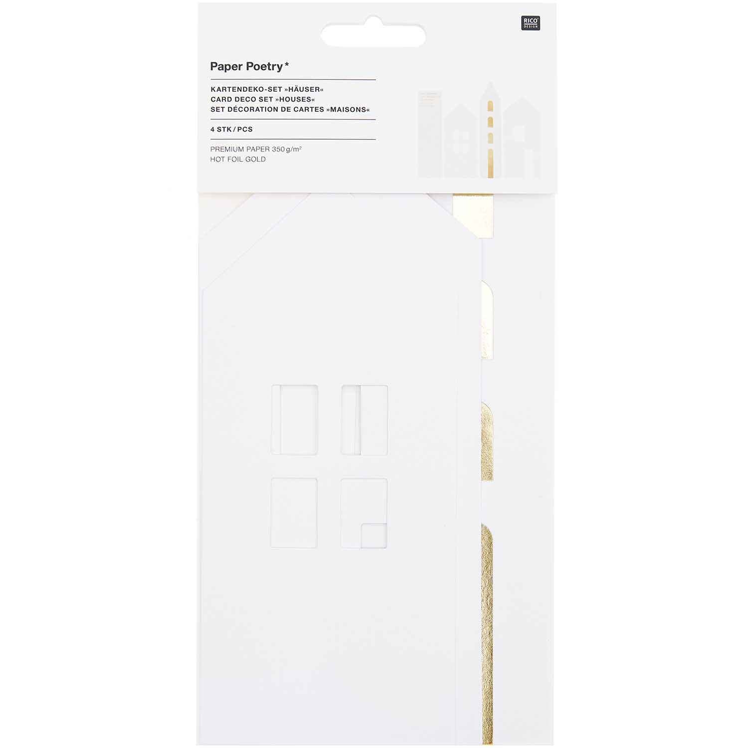 Paper Poetry Postkartendeko-Set Häuser weiß 4 Stück von Rico Design