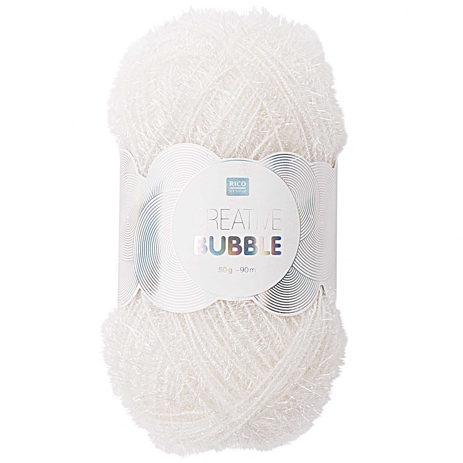 Creative Bubble von Rico Design: Weißes Garnknäuel, 50g 90m, ideal für kreative Strick- und Häkelprojekte.