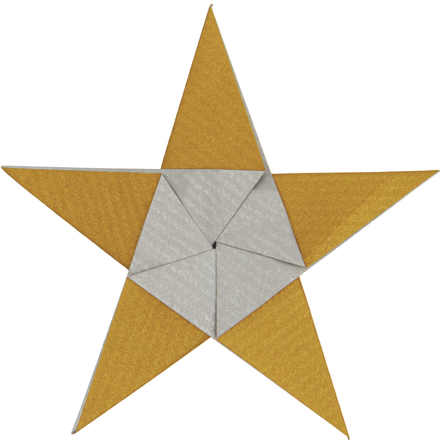 Paper Poetry Bascetta Origamipapier zeigt einen kunstvoll gefalteten Stern in Gold und Silber. Ideal für kreative Bastelprojekte.