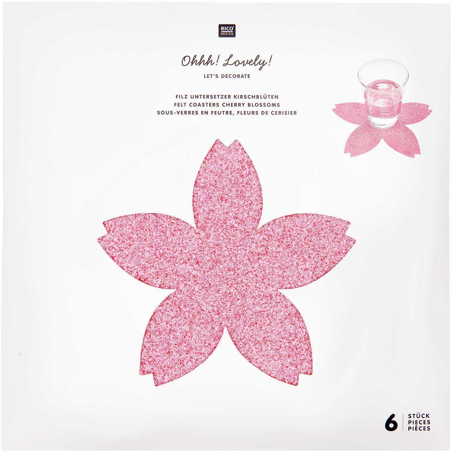 Filz Untersetzer Kirschblüten pink Glitzer 19x19cm 6 Stück von Rico Design