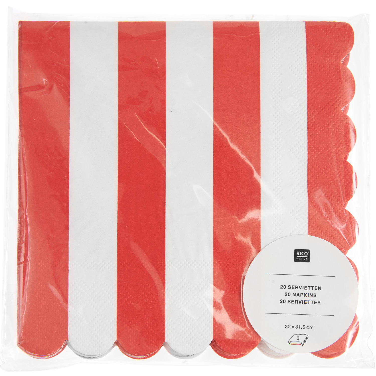 Servietten mit Streifen 32x31,5cm 20 Stück Farbe Rot/Weiß von Rico Design