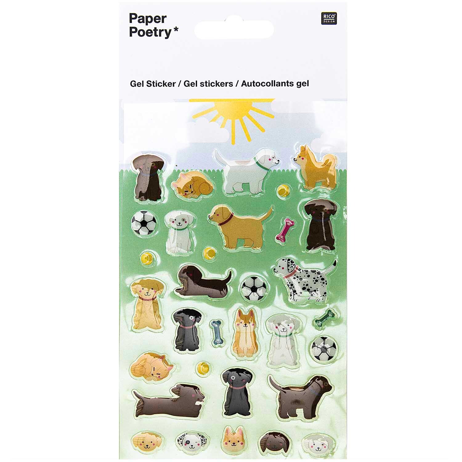 Paper Poetry Gelsticker Hunde mit verschiedenen Hunderassen und Bällen, ideal für kreative Projekte.
