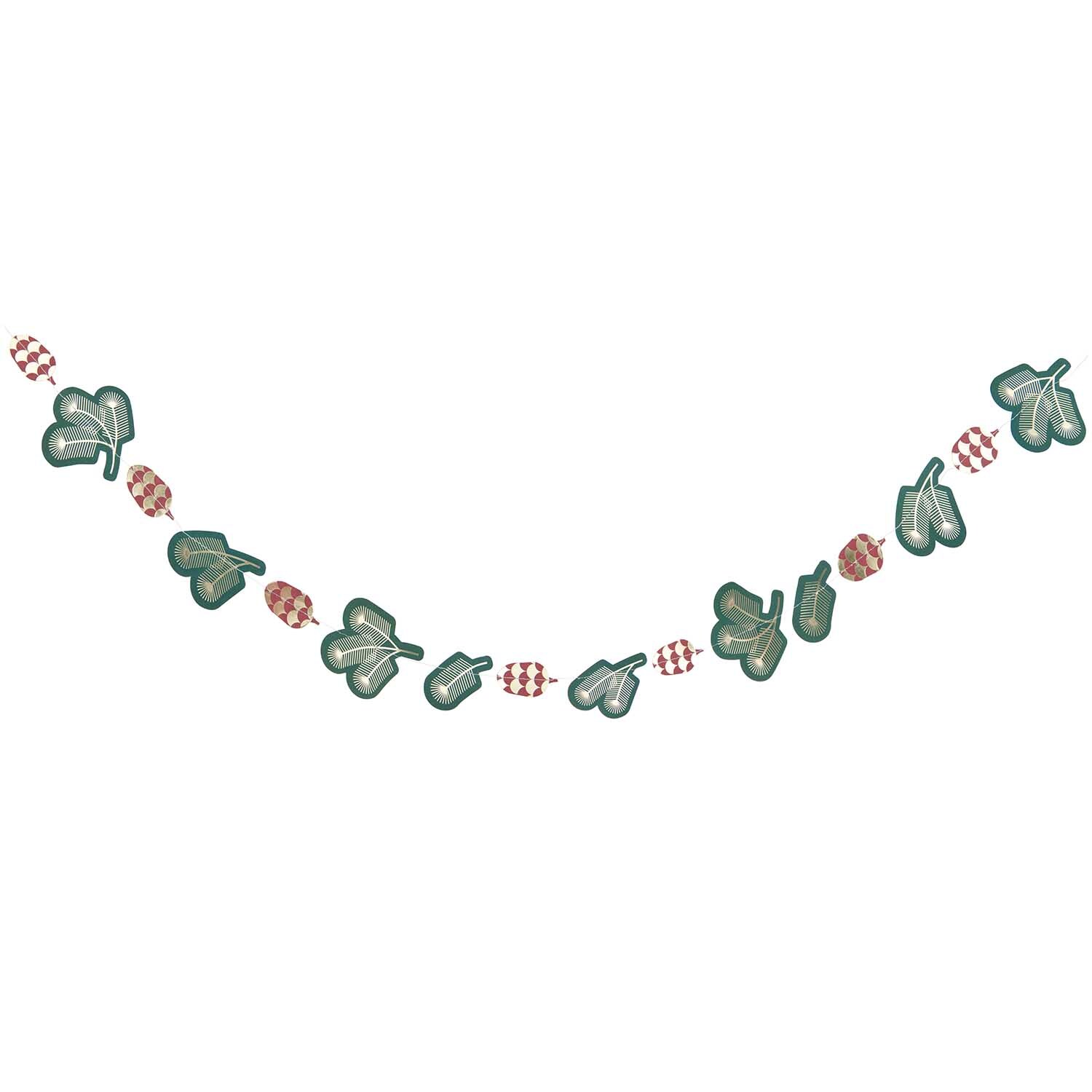 Paper Poetry genähte Girlande mit grünen Blättern und roten Mustern, 2,3m von Rico Design.