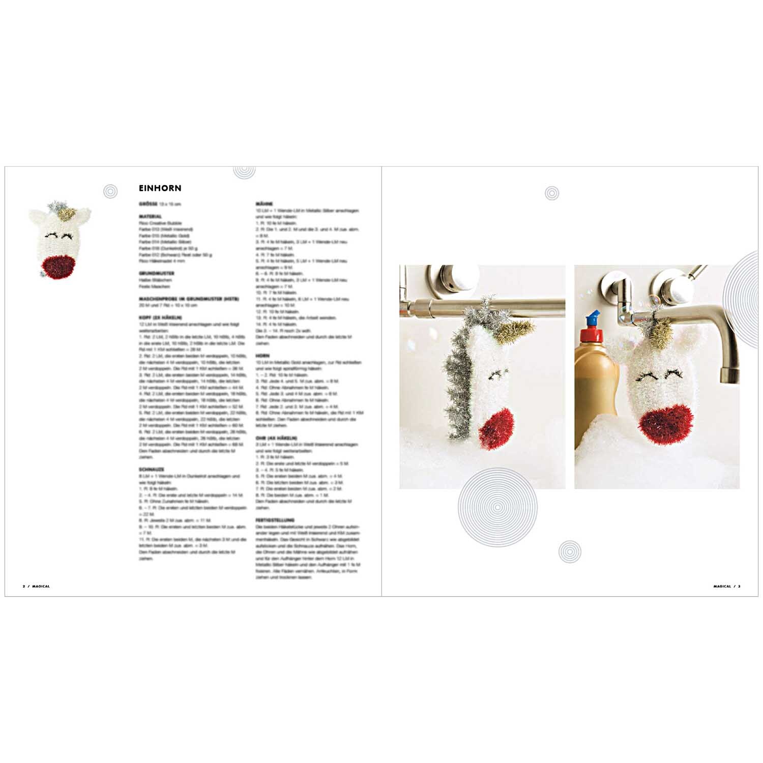 Creative Bubble - Magical X-MAS: Ein weiß-rotes Einhorn-Schrubber-Design von Rico Design in einer Badewanne.