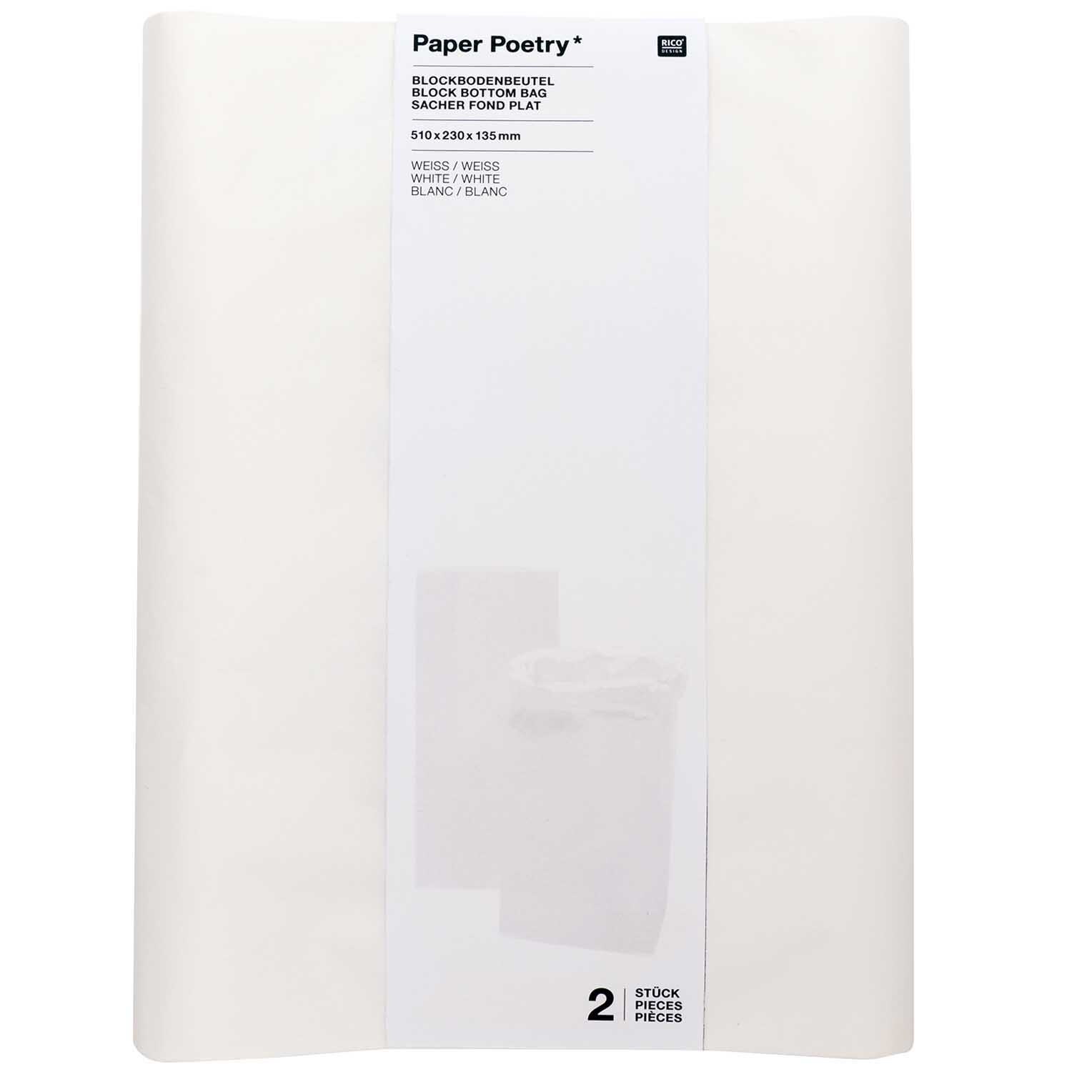 Paper Poetry Maxi-Blockbodenbeutel M weiß 51x23x13,5cm 2 Stück von Rico Design