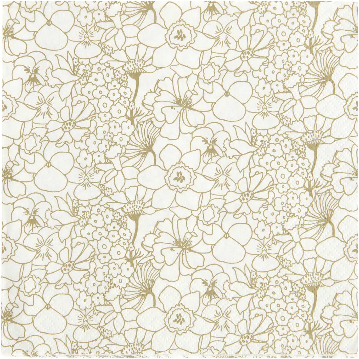 Servietten Blumen Gold 32x32cm 20 Stück von Rico Design Servietten Blumen Gold mit floralem Muster in Gold auf weißem Hintergrund, 32x32cm, 20 Stück. Ideal für elegante Anlässe. Marke: Rico Design.