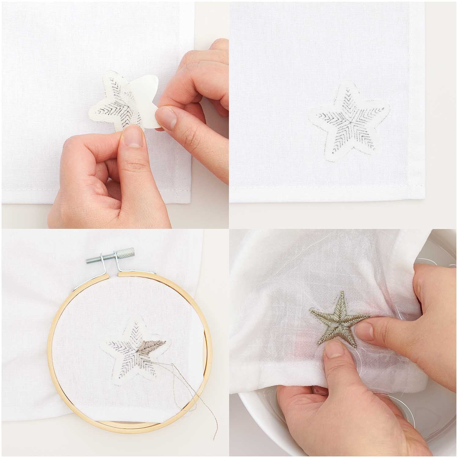Stick and Stitch Stickpackung Herzen vorgezeichnet von Rico Design Stick and Stitch Stickpackung Herzen vorgezeichnet: Hände sticken ein Herzmotiv auf weißem Stoff mit Rico Design Stickrahmen.