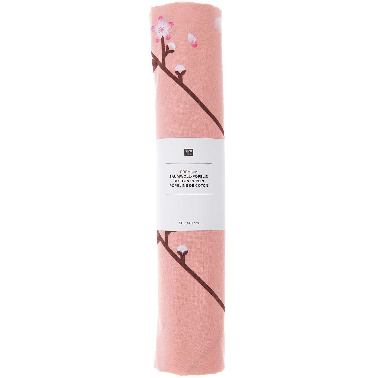 Stoffabschnitt Baumwoll-Popelin pfirsich Sakura Zweige 50x140cm von Rico Design