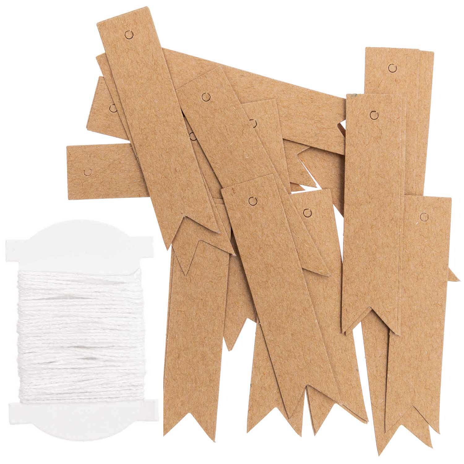 Paper Poetry Papieranhänger aus Kraftpapier, 2x7cm, 24 Stück, mit weißem Faden, ideal für Geschenke.