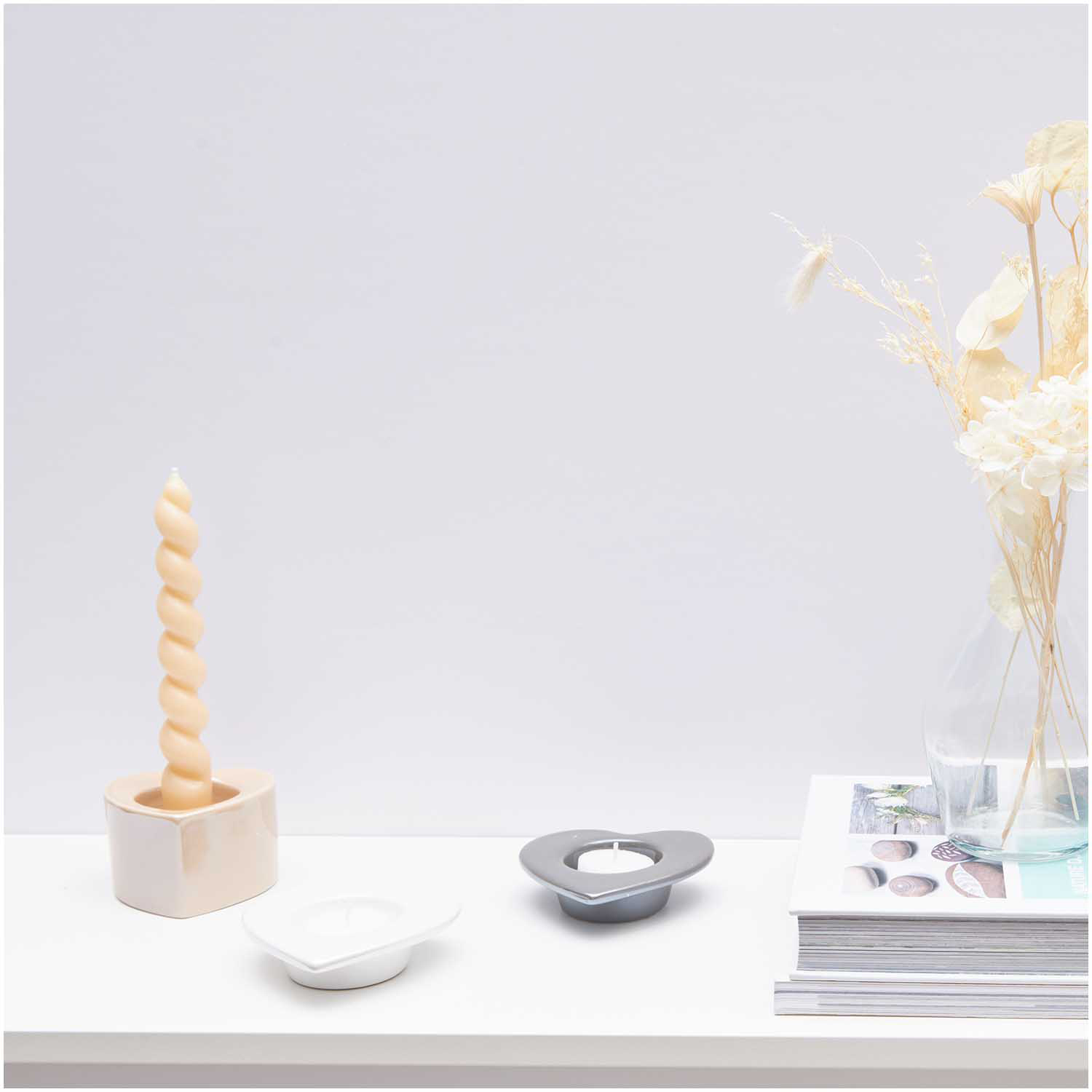 Keramik Kerzen- & Teelichthalter Herz creme 8x7,7x5,2cm von Rico Design