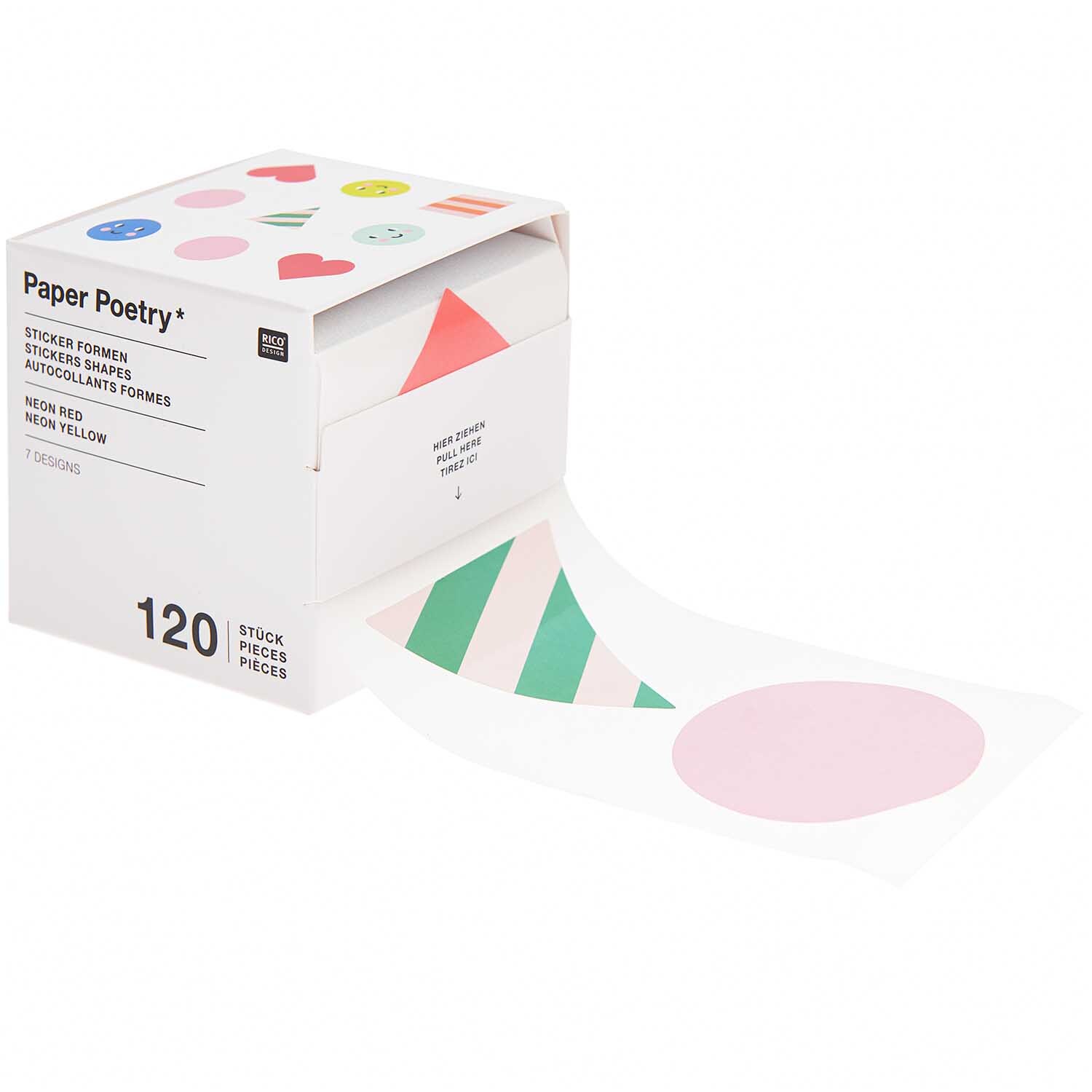 Paper Poetry Sticker Happy Birthday Formen, 120 Stück auf Rolle, bunte geometrische Designs.