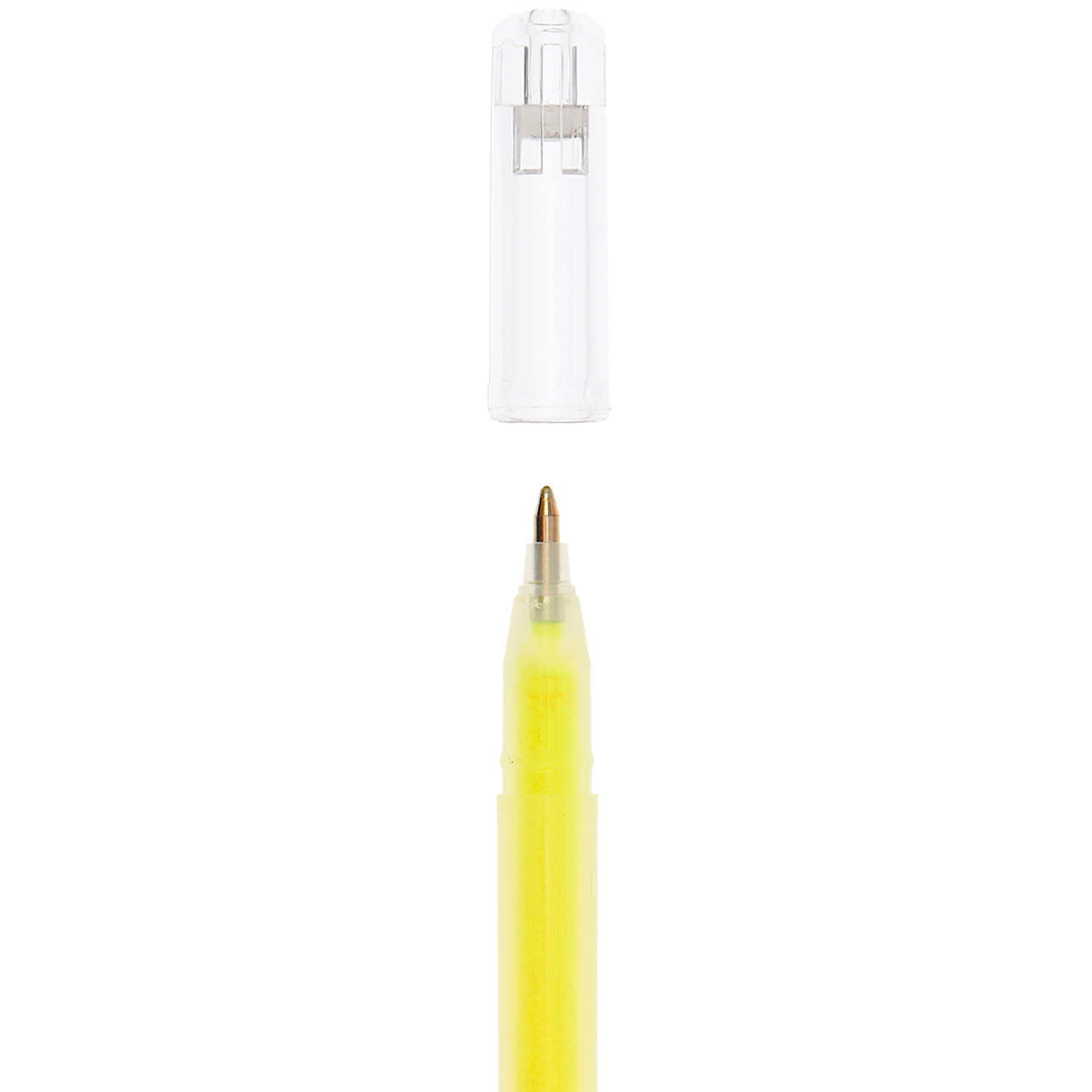 Gelstift Neon 0,8mm in leuchtendem Gelb mit abnehmbarem transparentem Deckel, ideal für kreative Projekte.