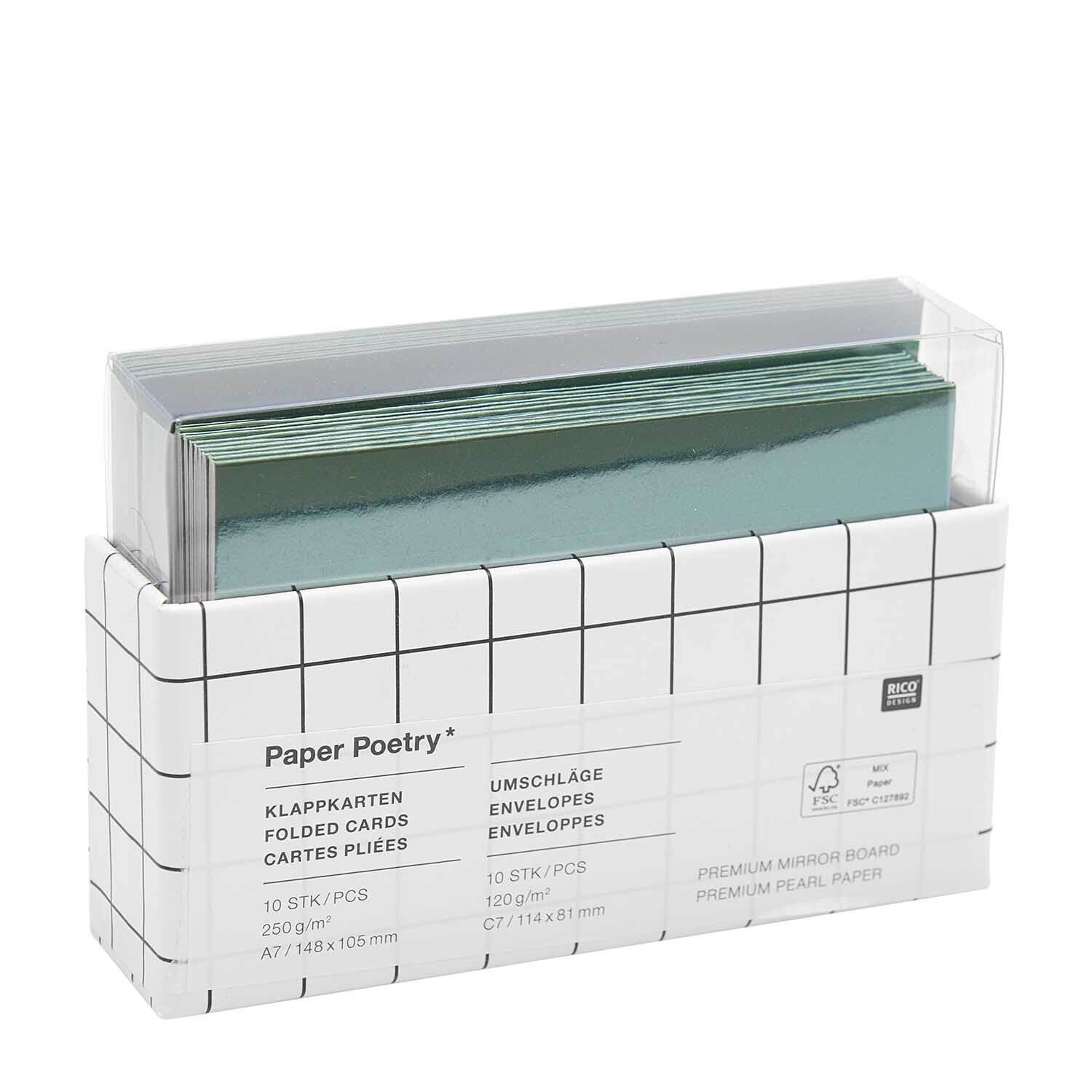 Paper Poetry Kartenset Spiegelkarton grün A7/C7 20-teilig von Rico Design