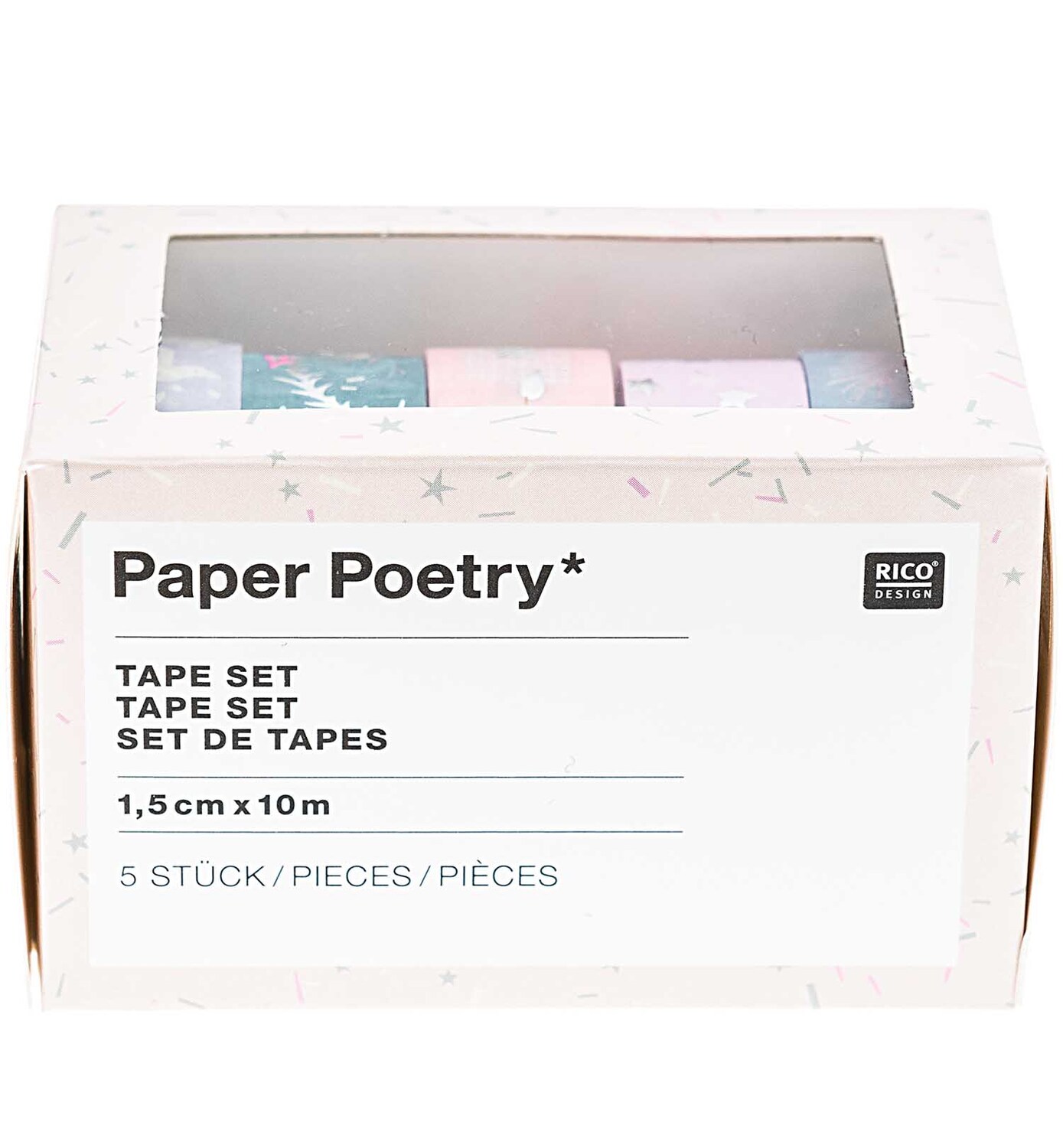 Paper Poetry Tape-Set Nostalgic Christmas pastell 1,5cm 10m 5 Stück von Rico Design