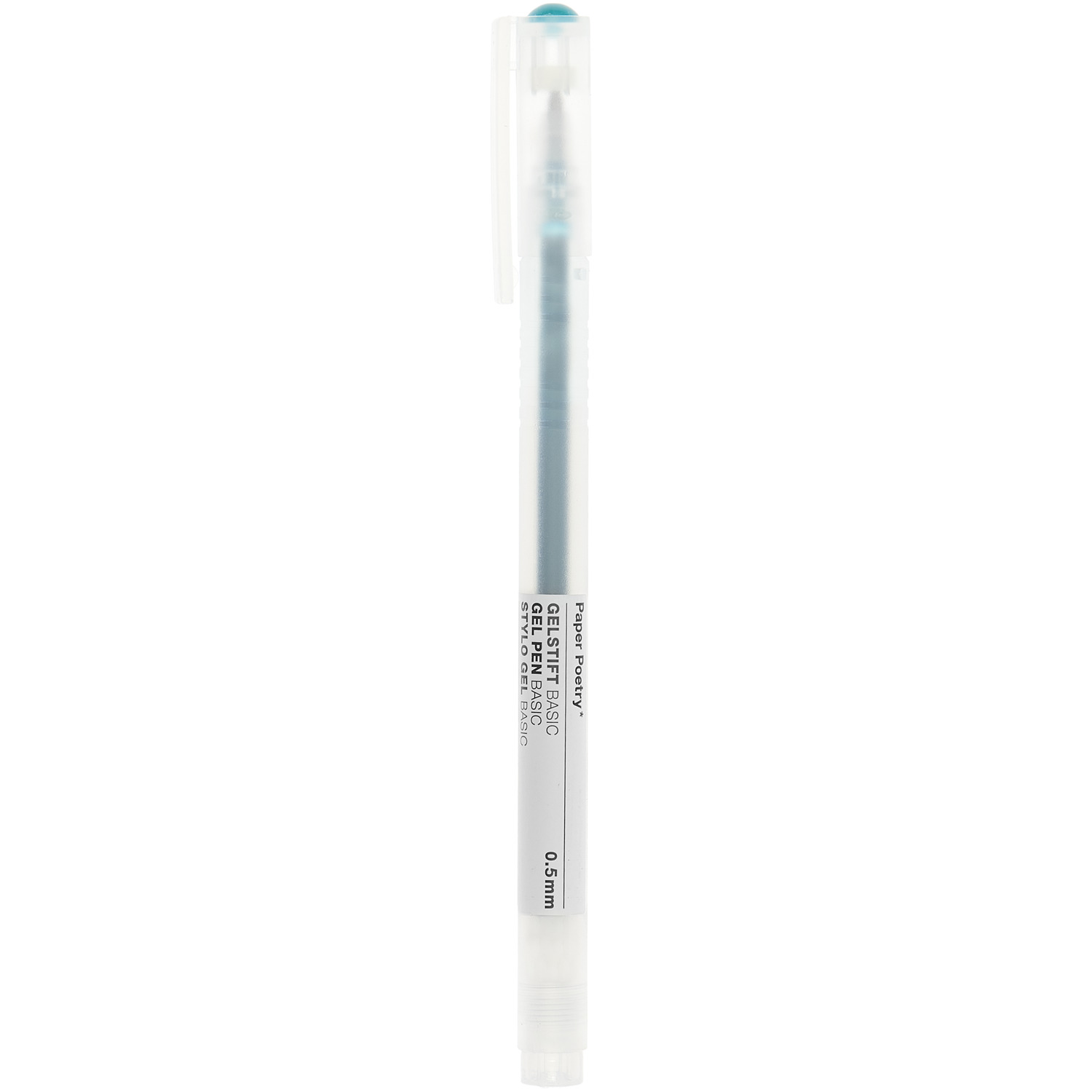 Gel pen Basic 0.5mm colour Turquoise from Rico Design Gelstift Basic 0,5mm in transparentem Design mit türkiser Tinte, ideal für präzises Schreiben.