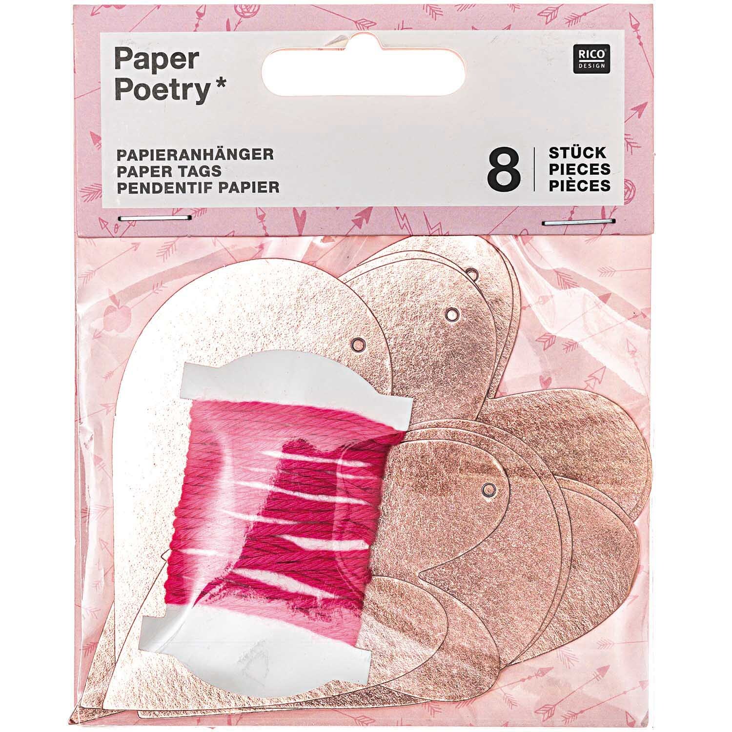 Paper Poetry Papieranhänger It must be love Herzen rosa 8 Stück von Rico Design