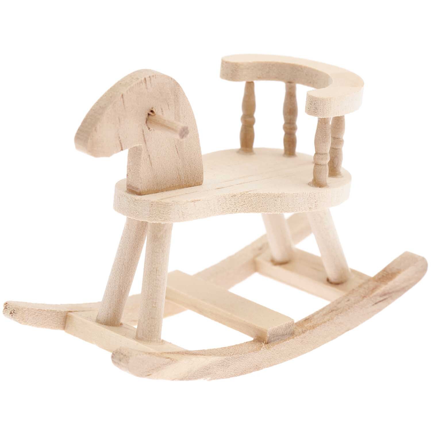 Miniatur Schaukelpferd aus Holz von Rico Design, naturbelassen, 8,5x7x4cm, ideal für Dekorationen.