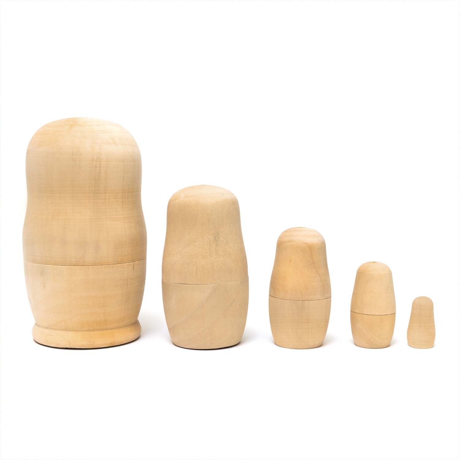 Matroschka Puppenrohlinge 5 Stück aus Holz in verschiedenen Größen, naturbelassen von Rico Design.
