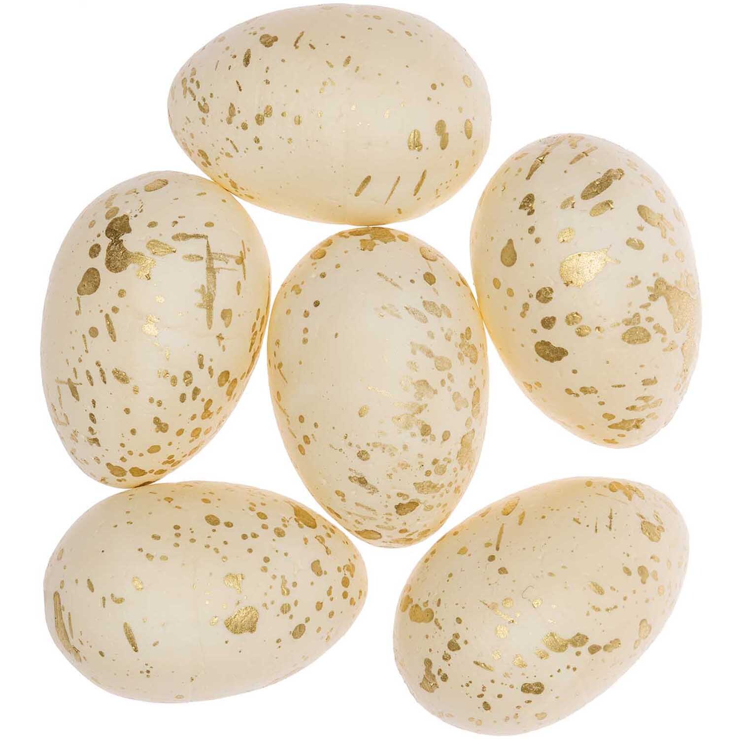 Eier creme-gold 6cm 6 Stück von Rico Design, dekorative beige Ostereier mit goldenen Sprenkeln.