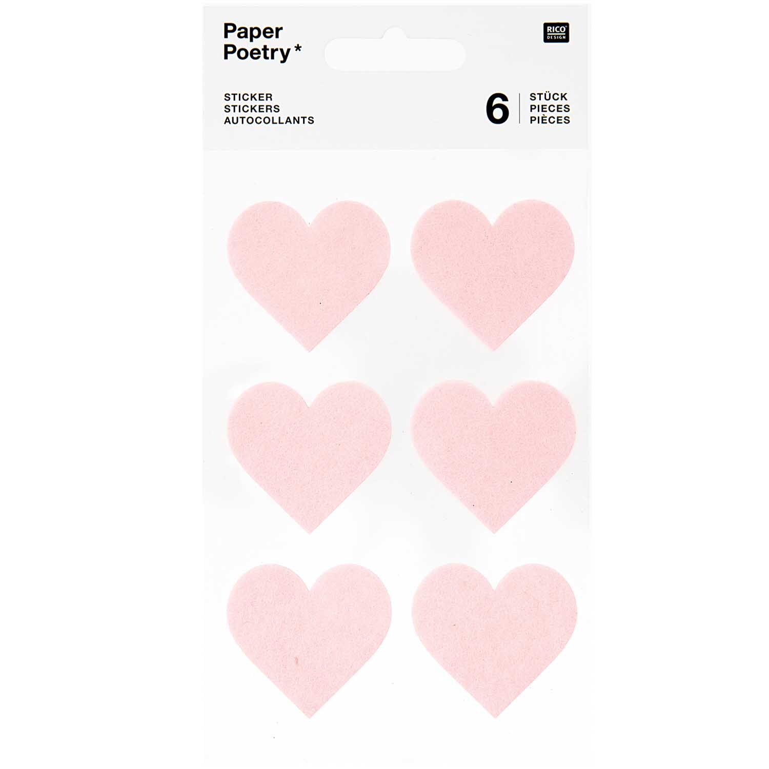 Paper Poetry Filzsticker Herzen groß 1 Blatt Farbe Rosa von Rico Design Paper Poetry Filzsticker Herzen groß: Sechs rosa Herzsticker auf einem Blatt von Rico Design. Ideal für kreative Projekte.
