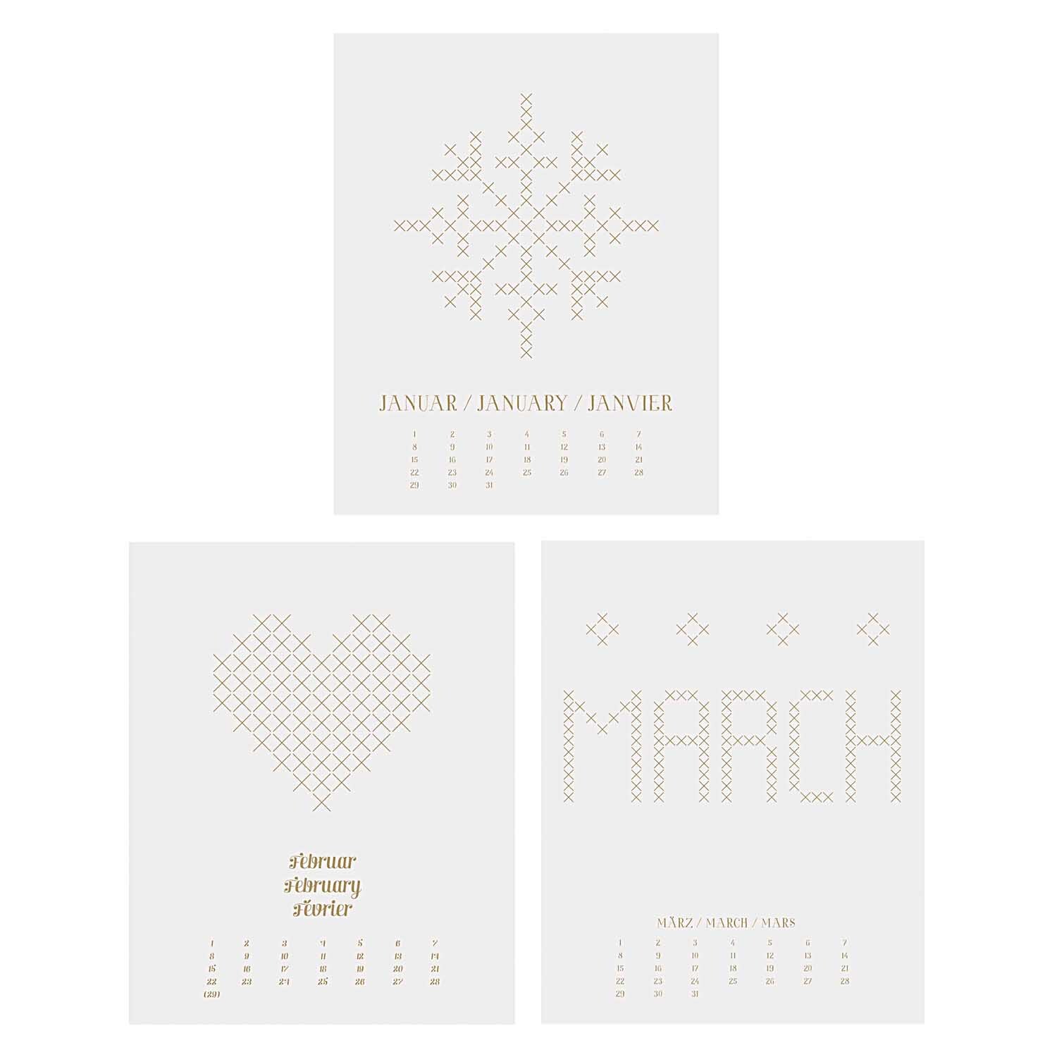 Kalender zum Besticken gold 16x20cm immerwährend von Rico Design