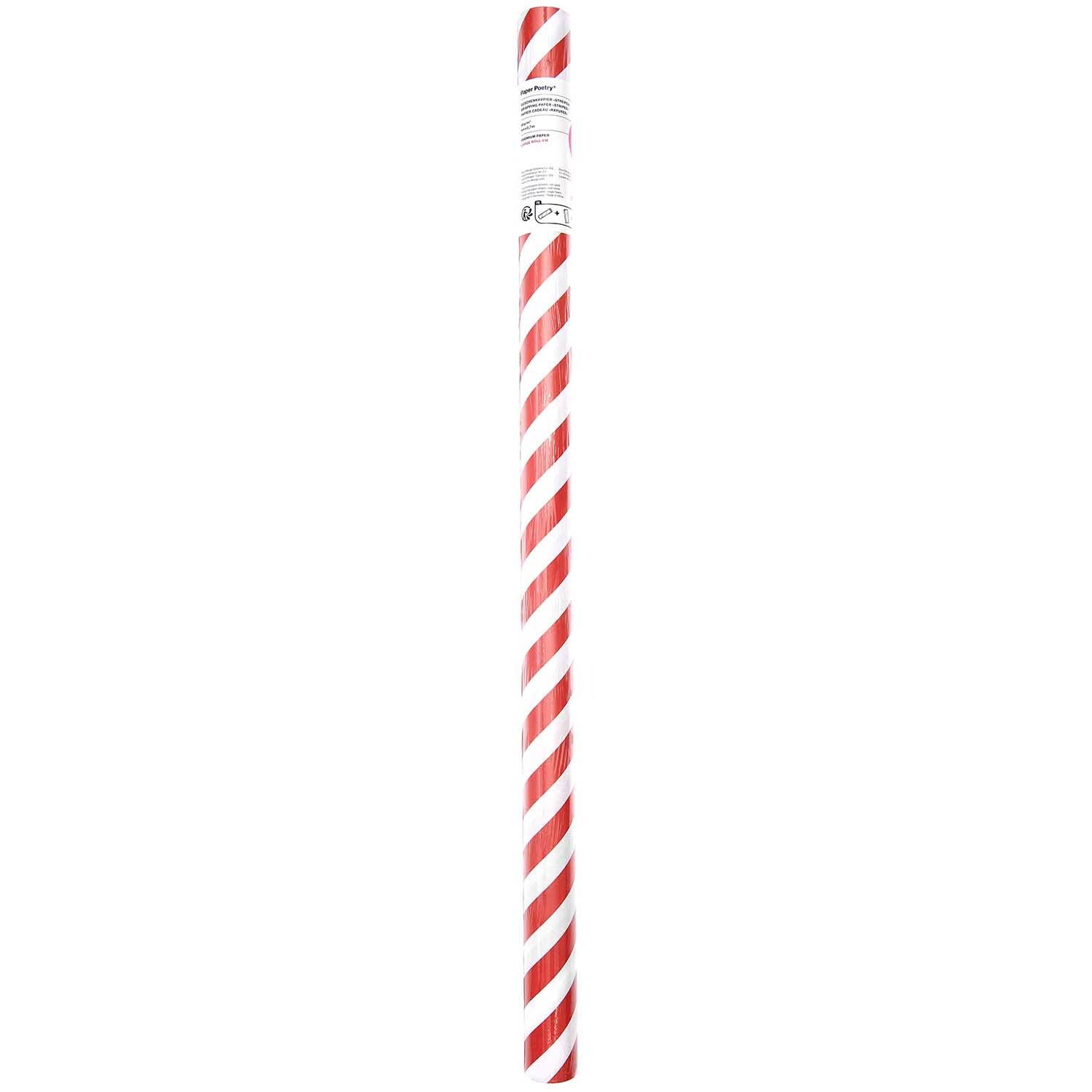 Paper Poetry Geschenkpapier Streifen rot-weiß 70cm 8m 80g/m² von Rico Design