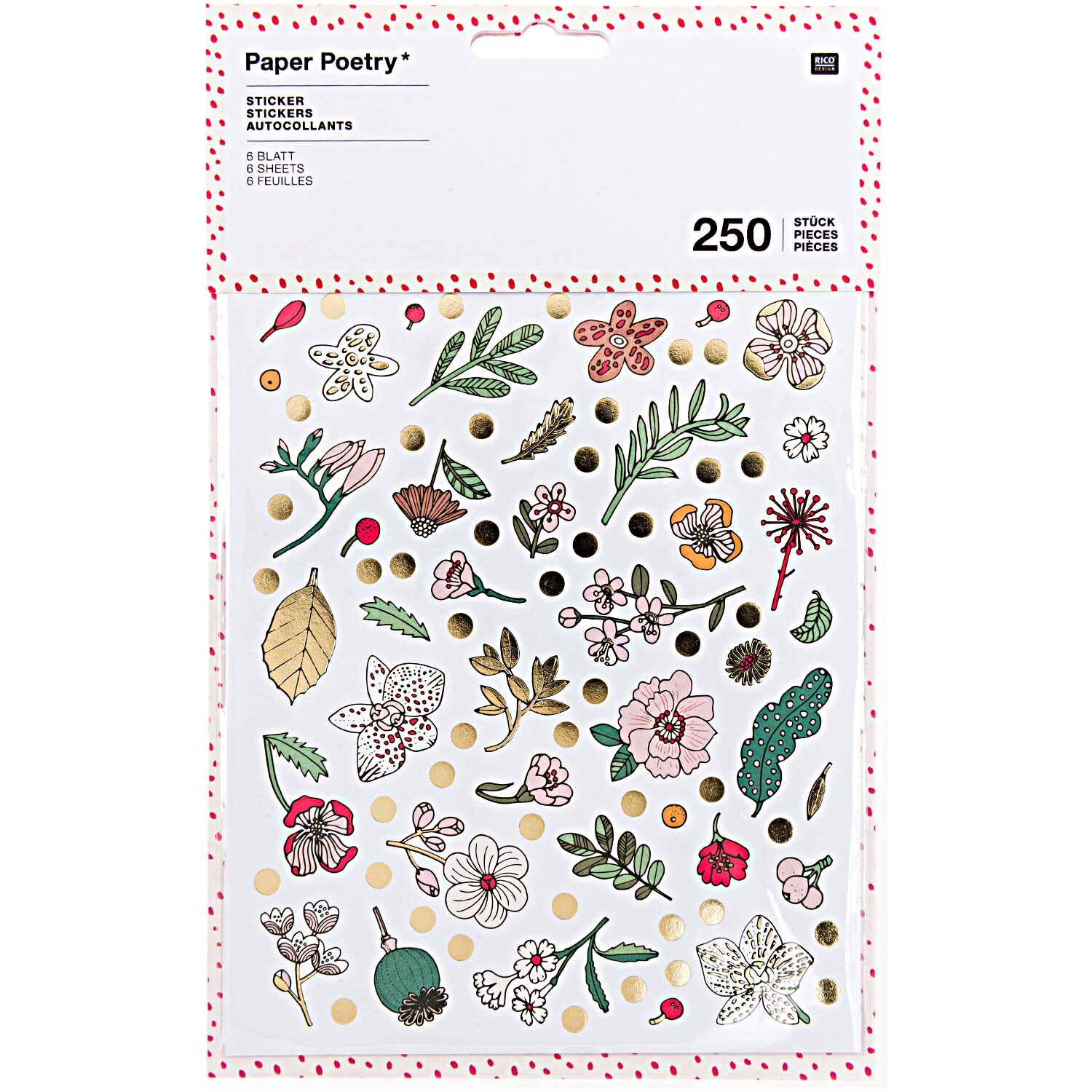Paper Poetry Sticker Hygge Flowers 6 Blatt zeigt bunte Blumenmotive von Rico Design auf sechs Bögen. Ideal für kreative Projekte und Dekorationen.