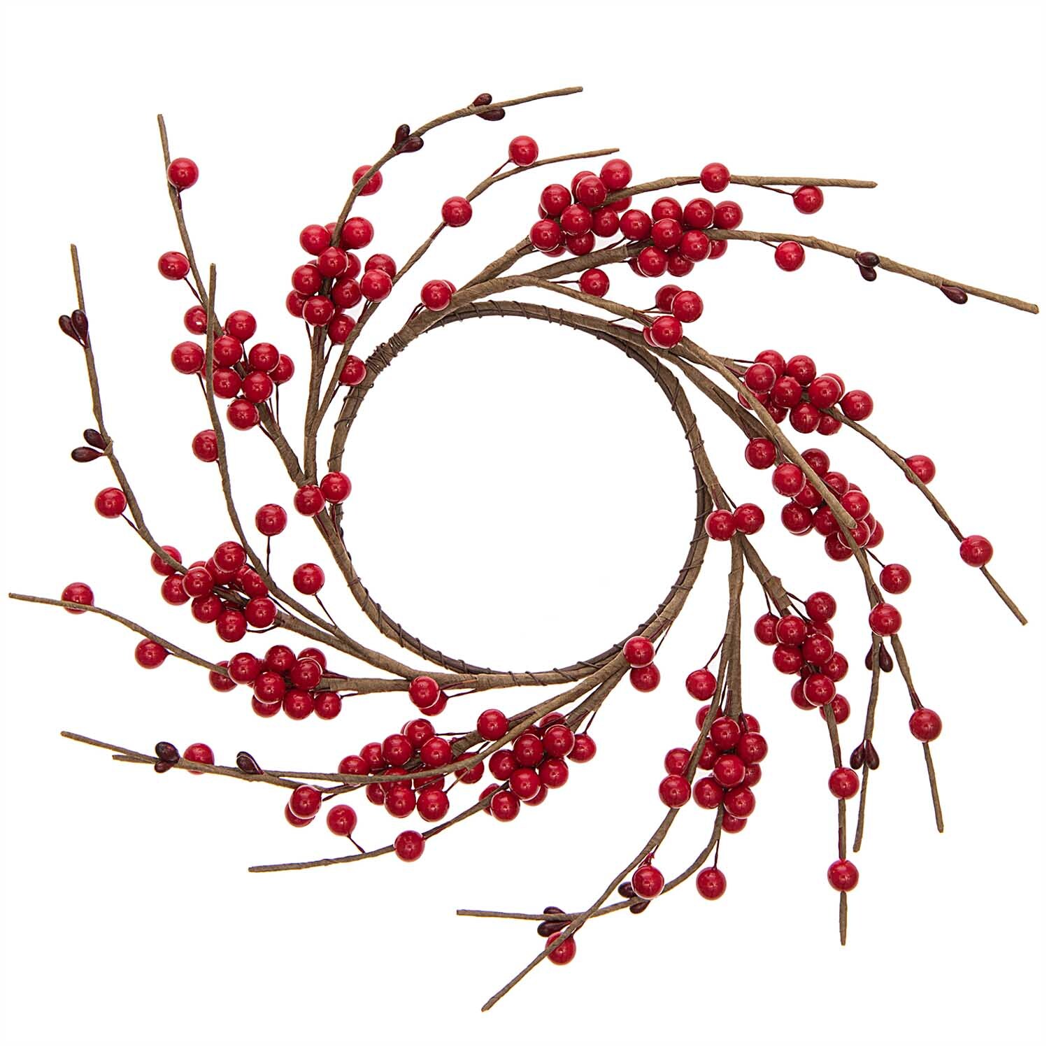 Beerenkranz rot Ø12cm von Rico Design: Dekorativer Kranz mit roten Beeren auf braunen Zweigen. Ideal für festliche Anlässe und saisonale Dekorationen.