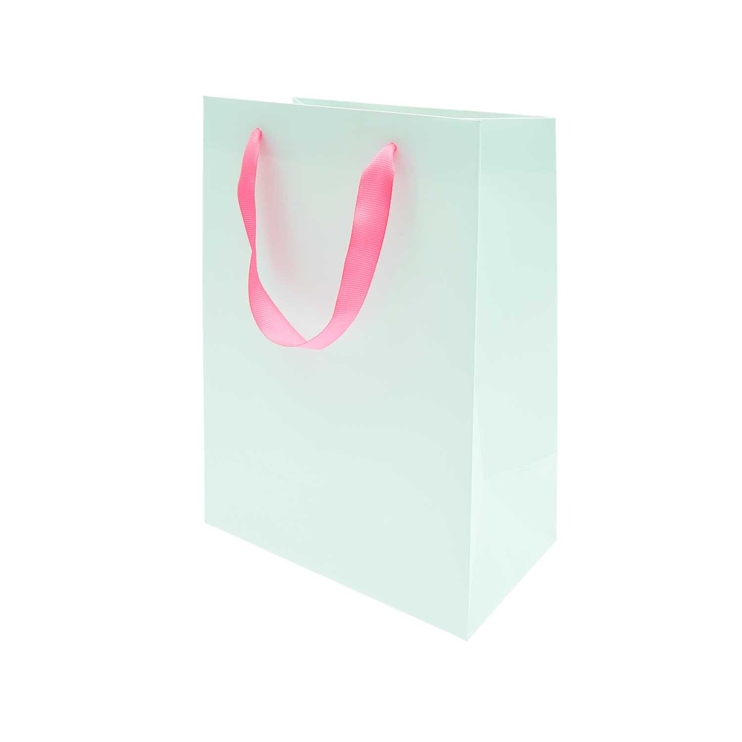 Paper Poetry Geschenktüte mint 18x26x12cm mit rosa Griffen von Rico Design, ideal für Geschenke.