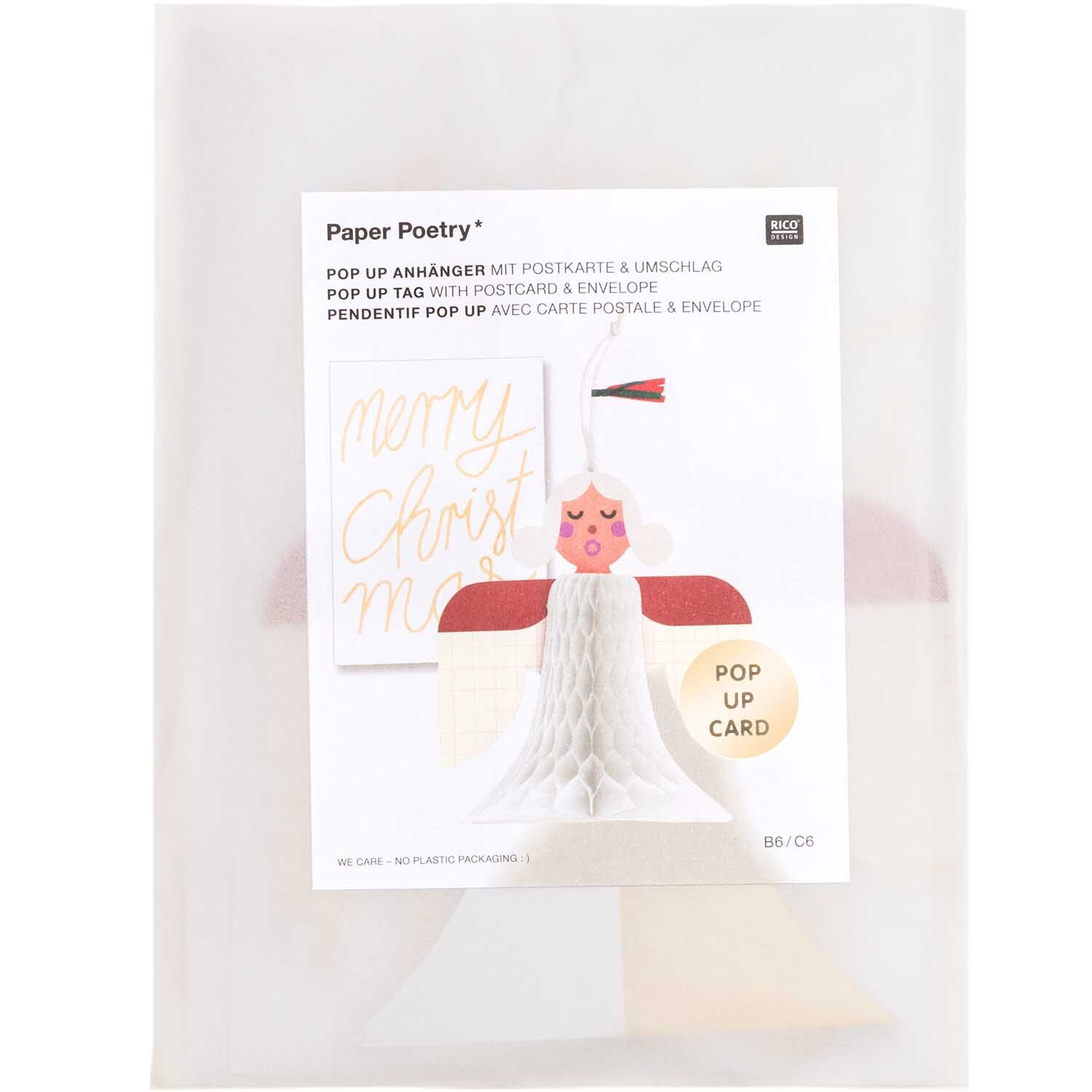 Paper Poetry Kartenset mit Pop-Up Anhänger Engel B6 von Rico Design