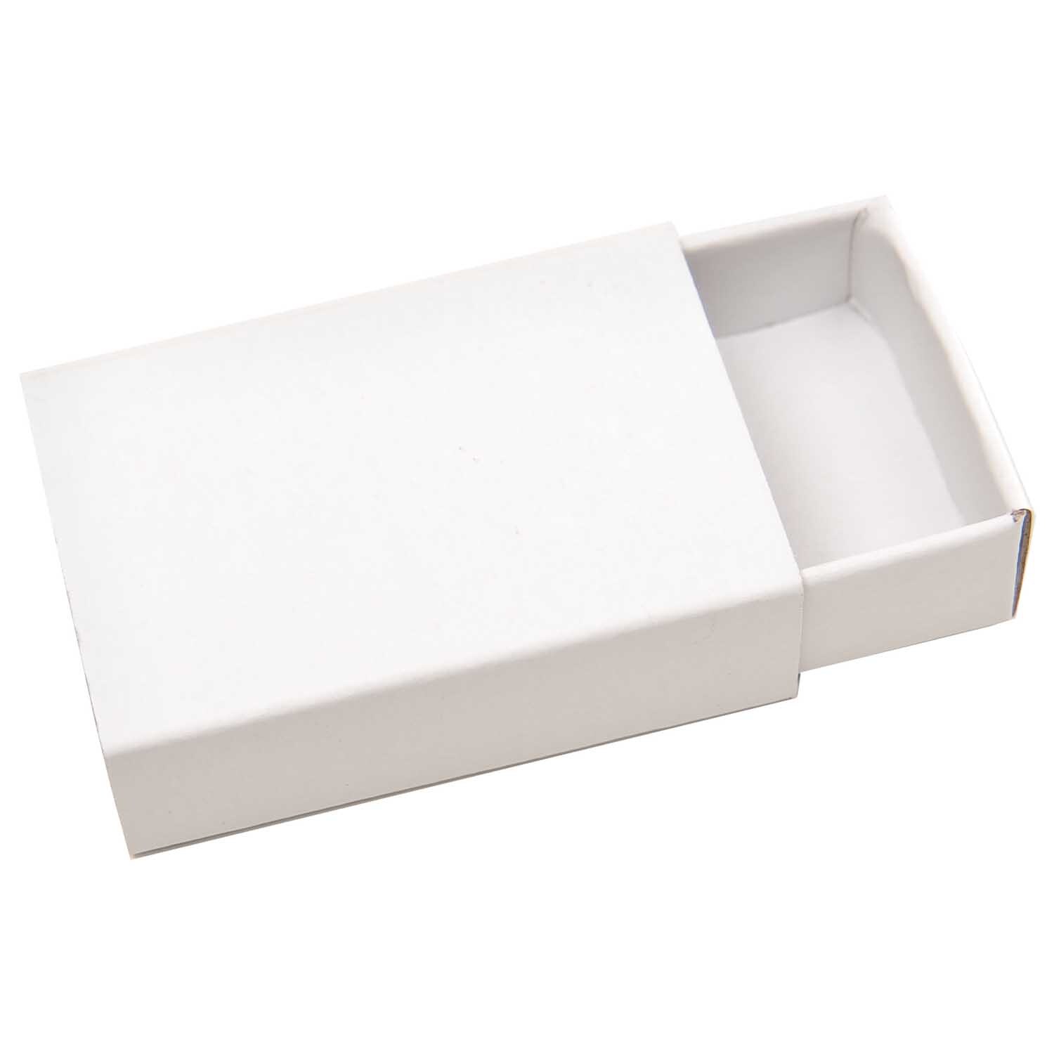 Streichholzschachteln klein von Rico Design, 10 Stück, weiß, 5,4x3,6x1,6cm, geöffnet.