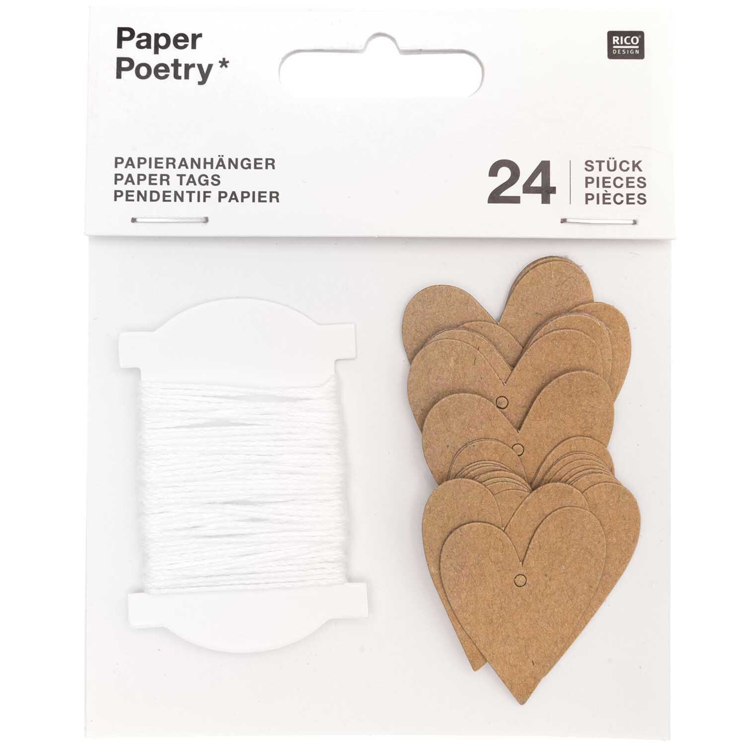Paper Poetry Papieranhänger Herzen 3x3,5cm Kraftpapier 24 Stück von Rico Design