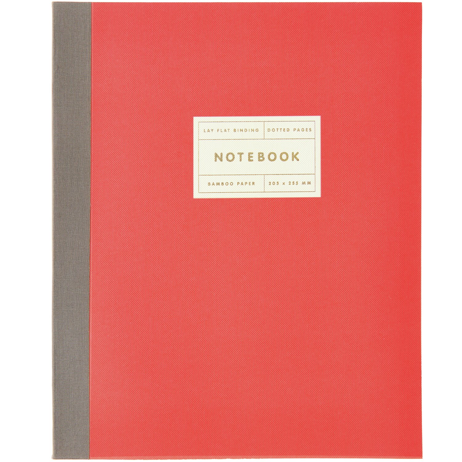Paper Poetry Notizbuch L in Neonrot mit grauem Rücken und Goldrand, ideal für kreative Notizen.