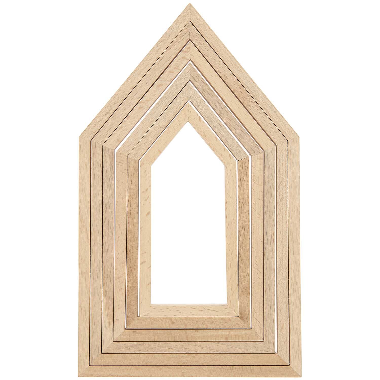 Dekorahmen Haus Hochformat Set von Rico Design, 6-teilig, aus hellem Holz in Hausform.