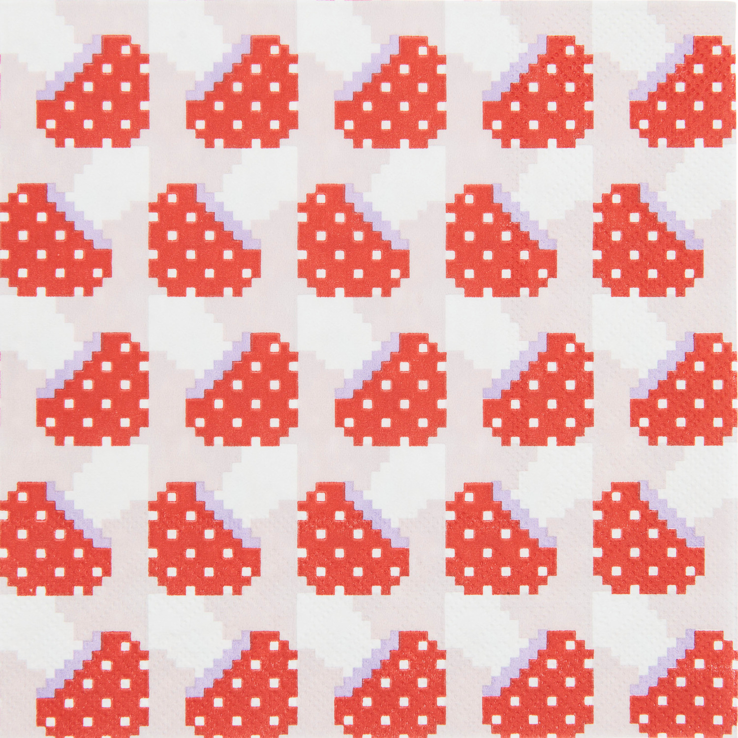 Servietten Fliegenpilz Pixel Puder 33x33cm 20 Stück von Rico Design Servietten Fliegenpilz Pixel Puder von Rico Design mit rotem, gepixeltem Fliegenpilz-Muster auf weißem Hintergrund, 33x33cm, 20 Stück.
