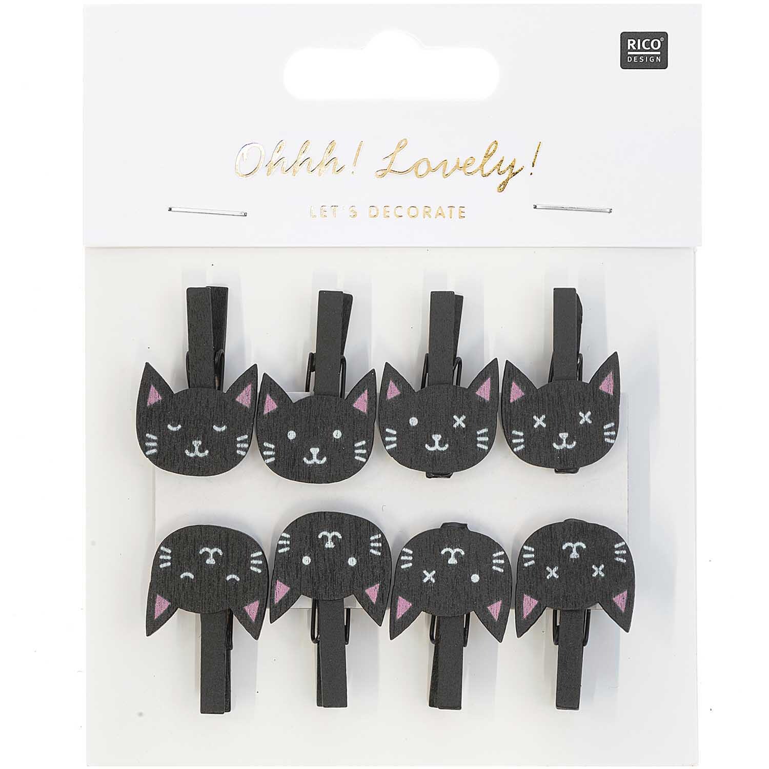 Holzclips Katzen schwarz 8 Stück von Rico Design