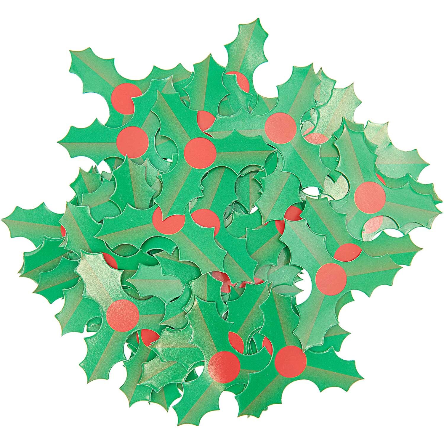 Streudeko Ilex 40g von Rico Design zeigt grüne Ilexblätter mit roten Beeren, ideal für festliche Dekorationen.