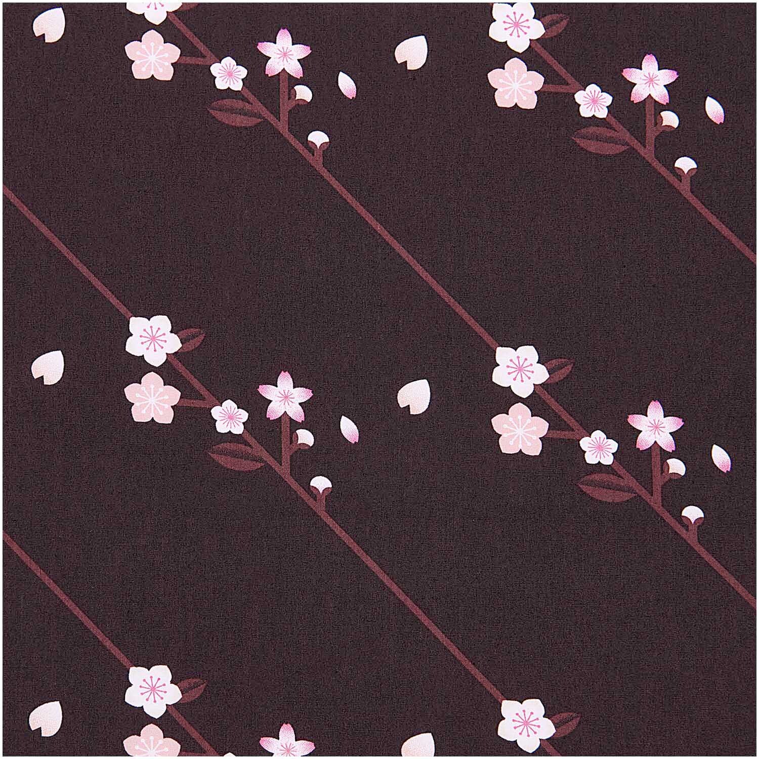 Meterware Baumwoll-Popelin schwarz Sakura Zweige mit zarten Blüten auf dunklem Hintergrund von Rico Design.