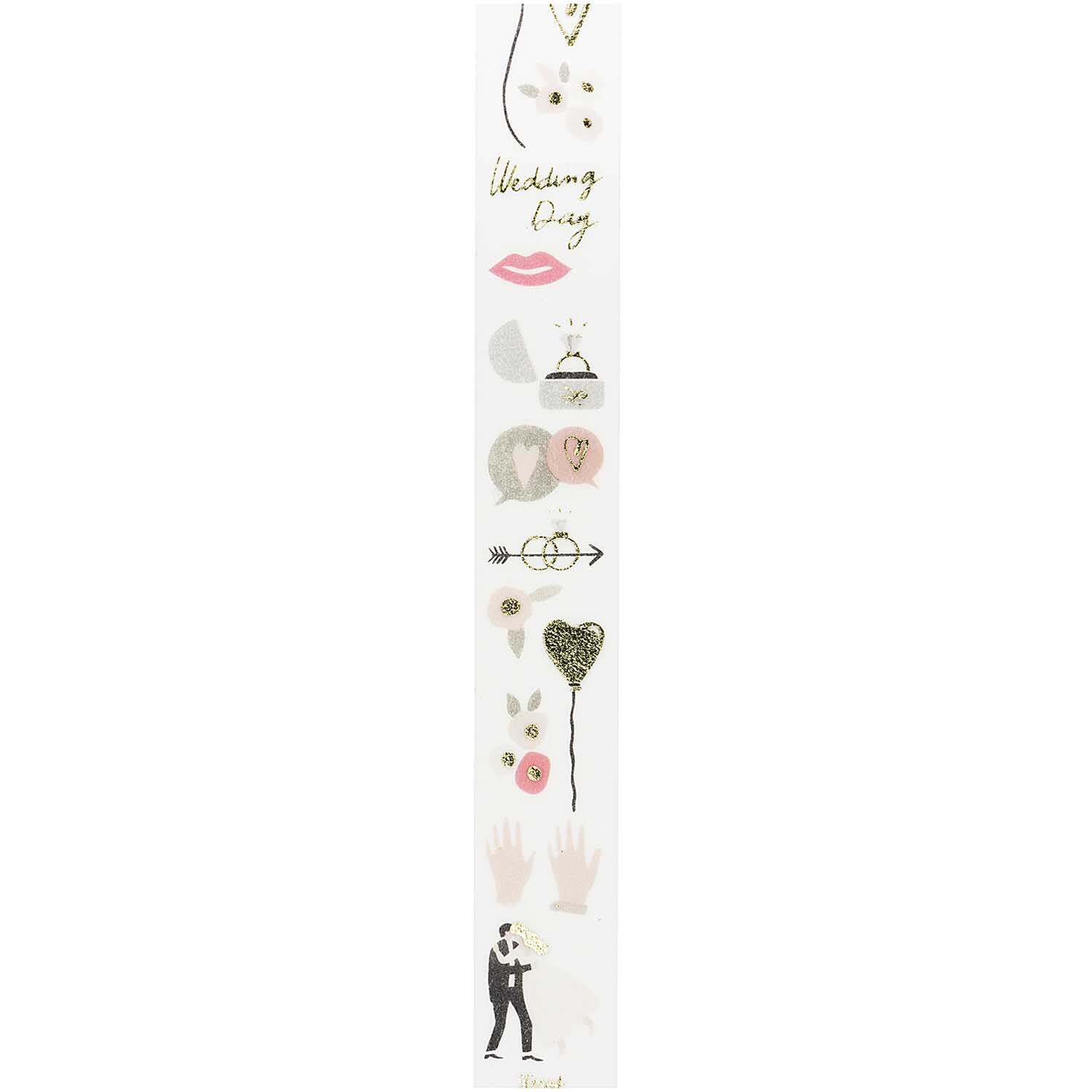 Paper Poetry Tape Wedding Day 1,5cm 10m von Rico Design Paper Poetry Tape Wedding Day mit romantischen Motiven wie Herzen und Blumen, ideal für Hochzeitsdekorationen. Marke: Rico Design.