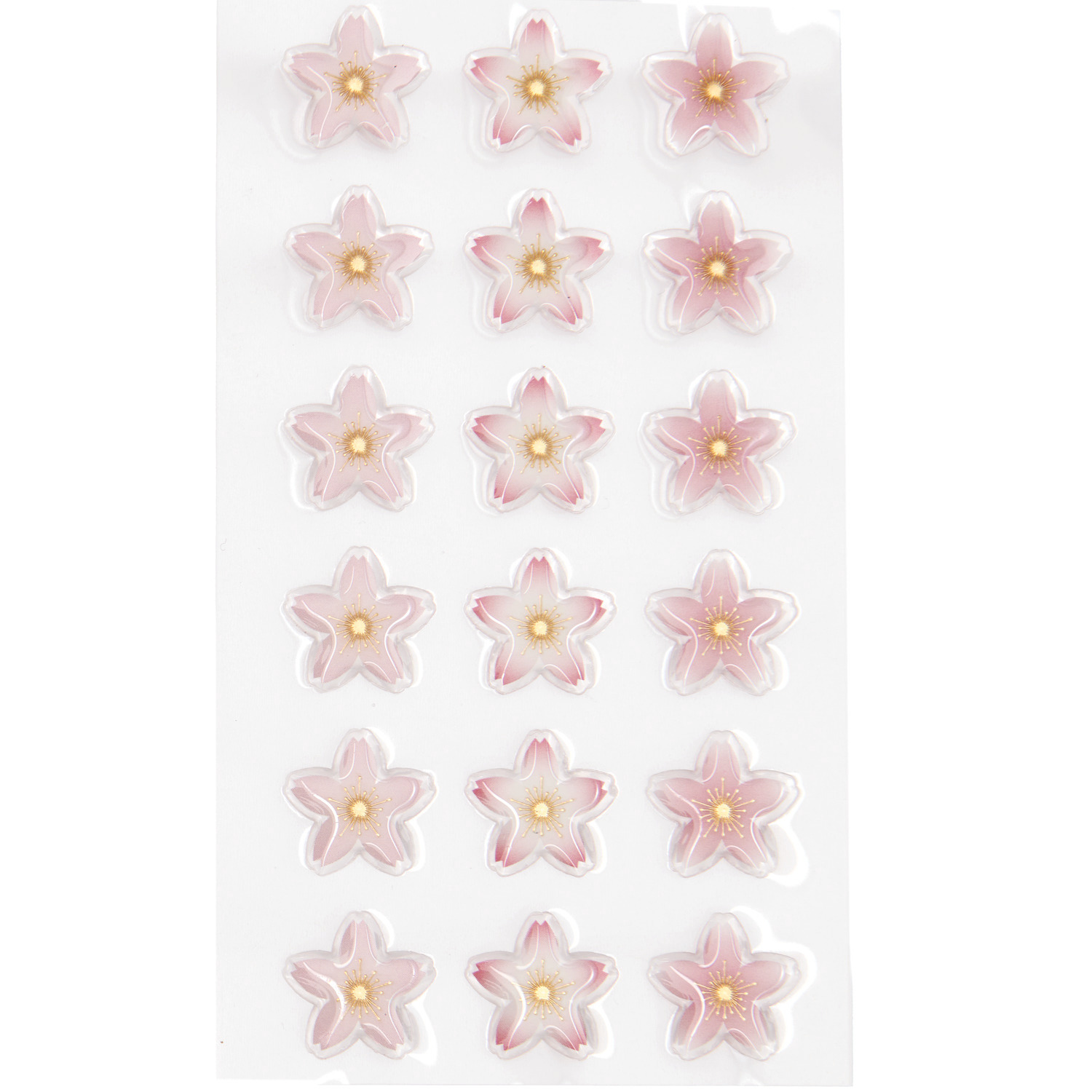 Gelsticker Kirschblüten: 18 zarte, rosa Blütensticker von Rico Design auf transparentem Träger.