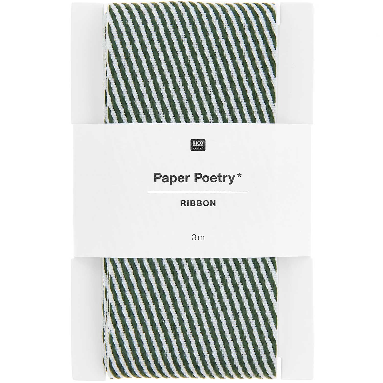 Paper Poetry Webband diagonale Streifen 50mm 3m Farbe Grün-Weiß von Rico Design Paper Poetry Webband mit diagonalen Streifen in Grün-Weiß, 3m Länge, von Rico Design. Ideal für kreative Projekte.