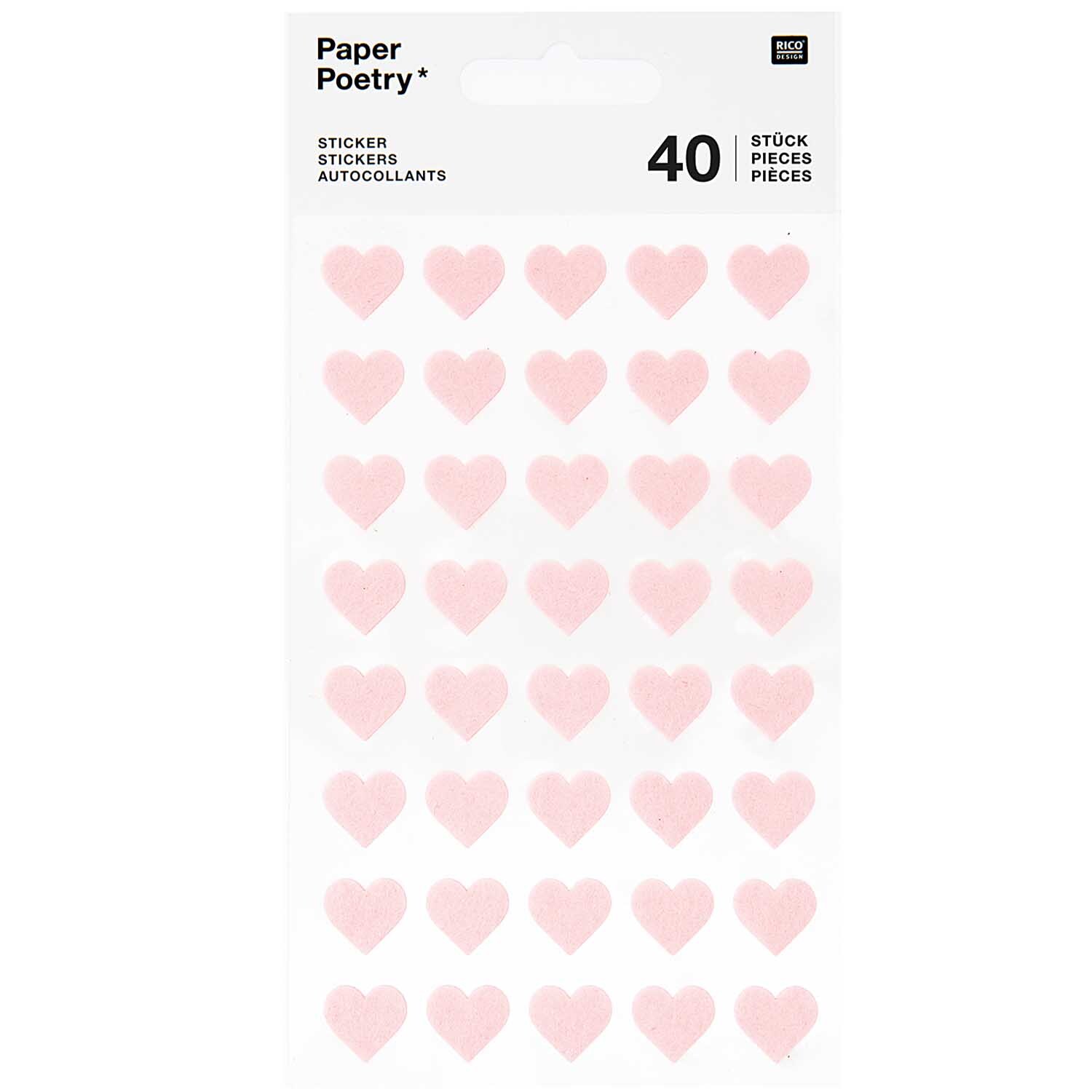 Paper Poetry Filzsticker Herzen klein 1 Blatt Farbe Rosa von Rico Design Paper Poetry Filzsticker Herzen klein: Ein Blatt mit 40 rosa Herzstickern von Rico Design. Ideal für kreative Projekte.