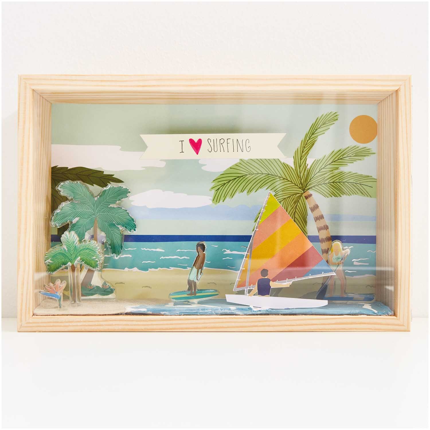 Figurico Modelliermasse 28g Farbe Blau von Rico Design Figurico Modelliermasse 28g: Strandbild mit Palmen, Segelboot und Personen am Meer, sommerliche Szene.