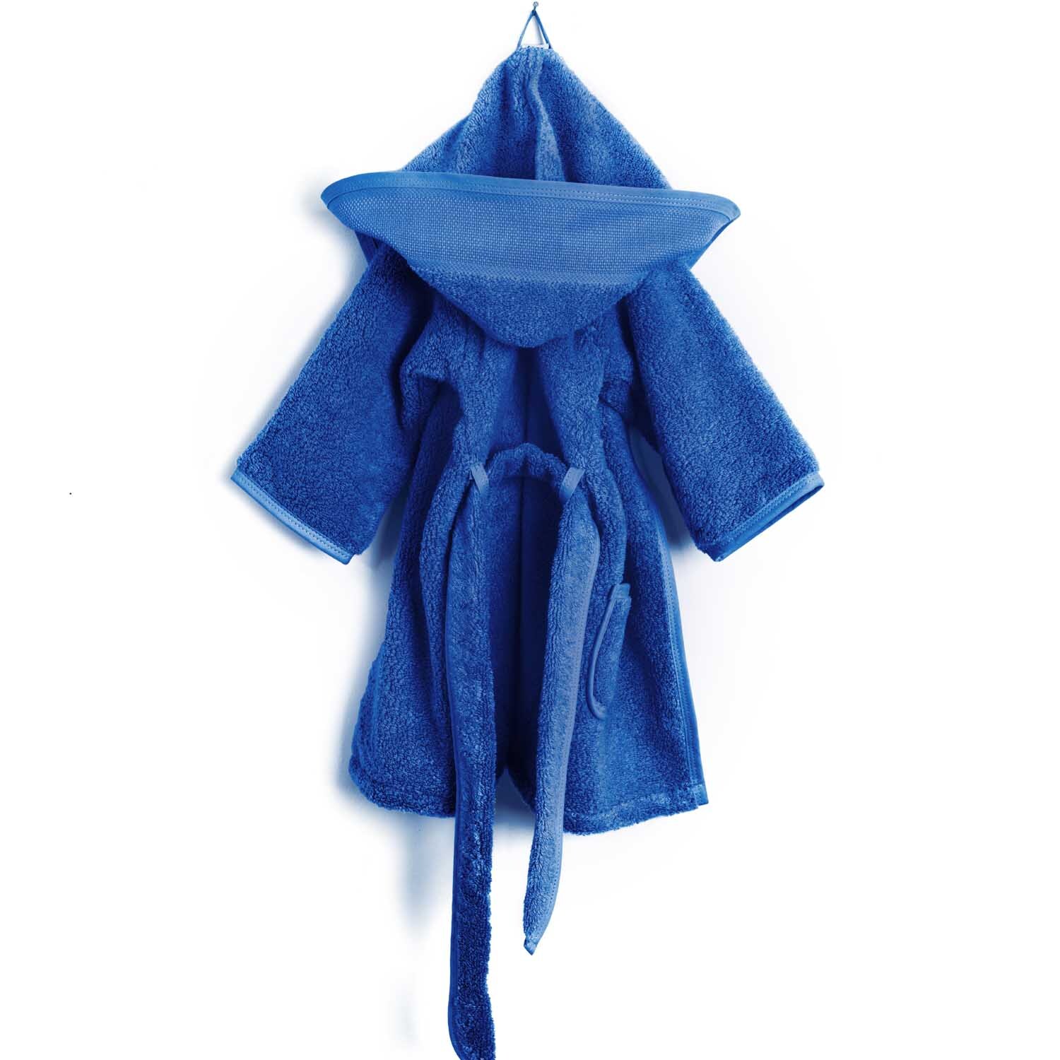 Children's bathrobe from 18 months colour Ultramarine from Rico Design Kinderbademantel ab 18 Monate in Ultramarin von Rico Design, mit Kapuze und Gürtel, ideal für Kleinkinder.