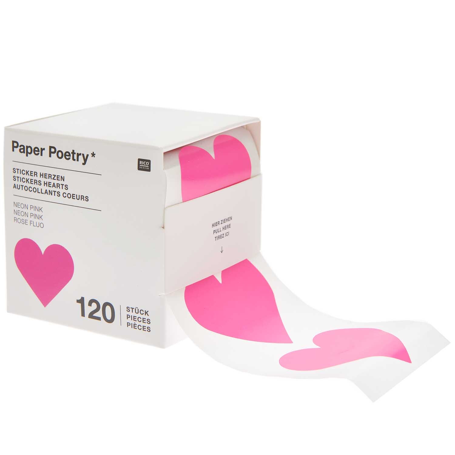 Paper Poetry Sticker Herzen 5cm 120 Stück auf der Rolle Farbe Neonpink von Rico Design Paper Poetry Sticker Herzen, 120 Stück auf Rolle, in leuchtendem Neonpink von Rico Design.