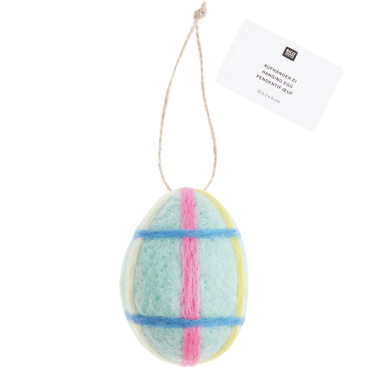 Aufhänger Filz-Ei gestreift Blau Ø4,5x6cm  von Rico Design