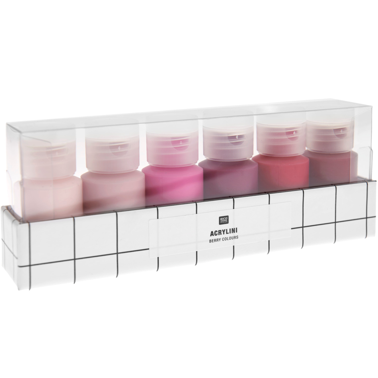 Acrylini Acrylfarben Berry Colours, 6x22ml, in transparentem Etui, Rosa- und Rottöne.