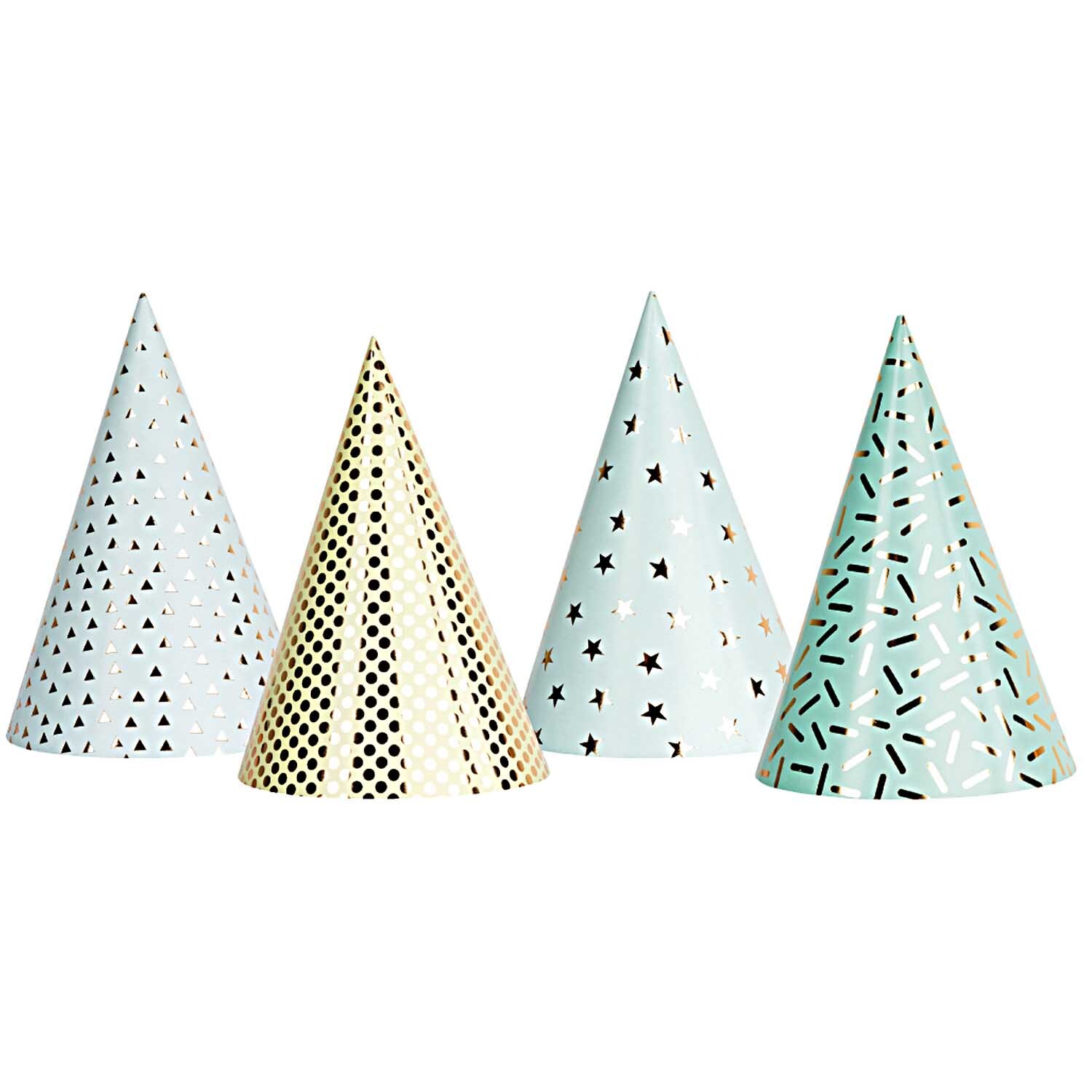 Partyhüte grafische Muster 20cm 8 Stück von Rico Design Partyhüte grafische Muster 20cm 8 Stück: Vier bunte Partyhüte mit verschiedenen Mustern von Rico Design.